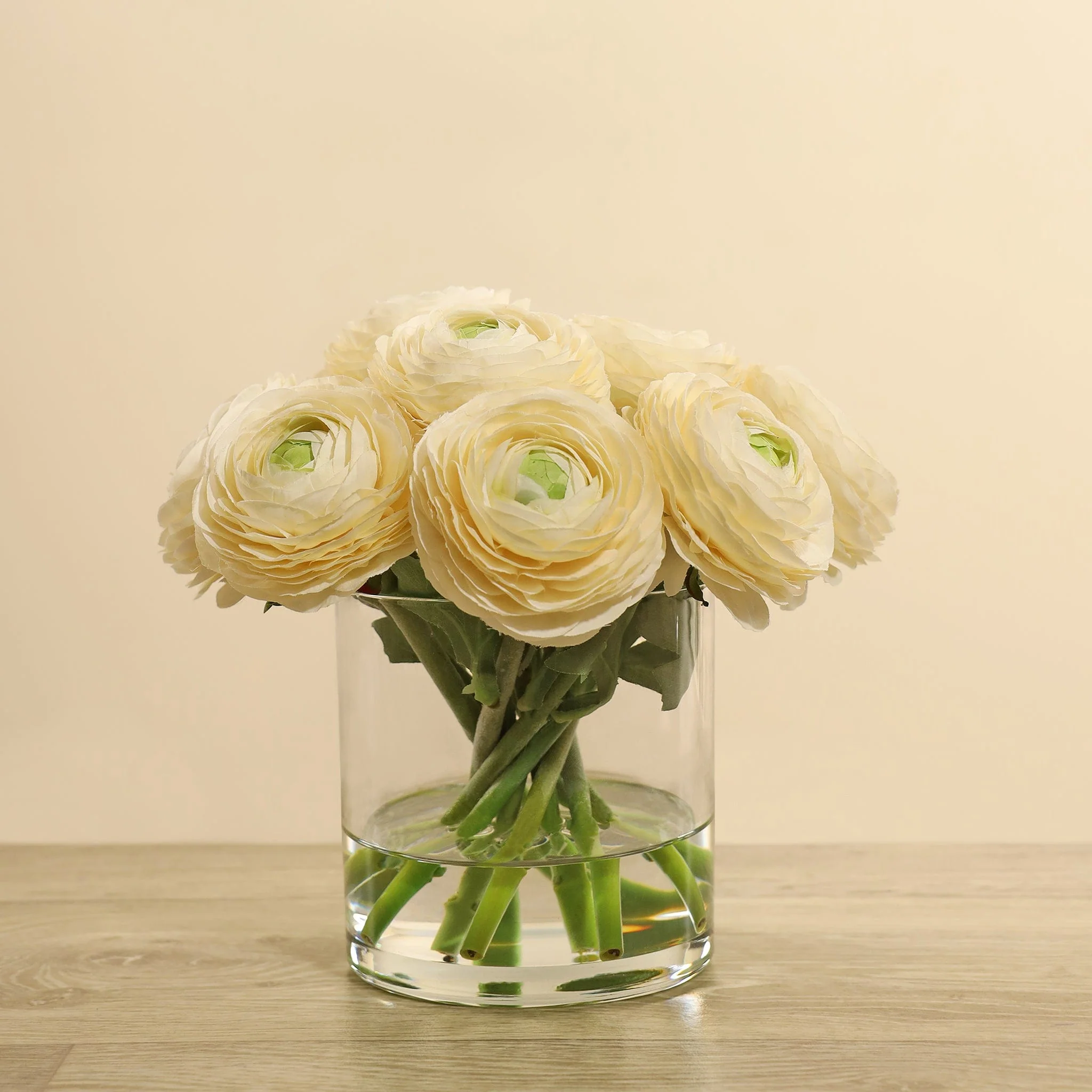Artificial Ranunculus Arrangement in Glass Vase - Image 3
