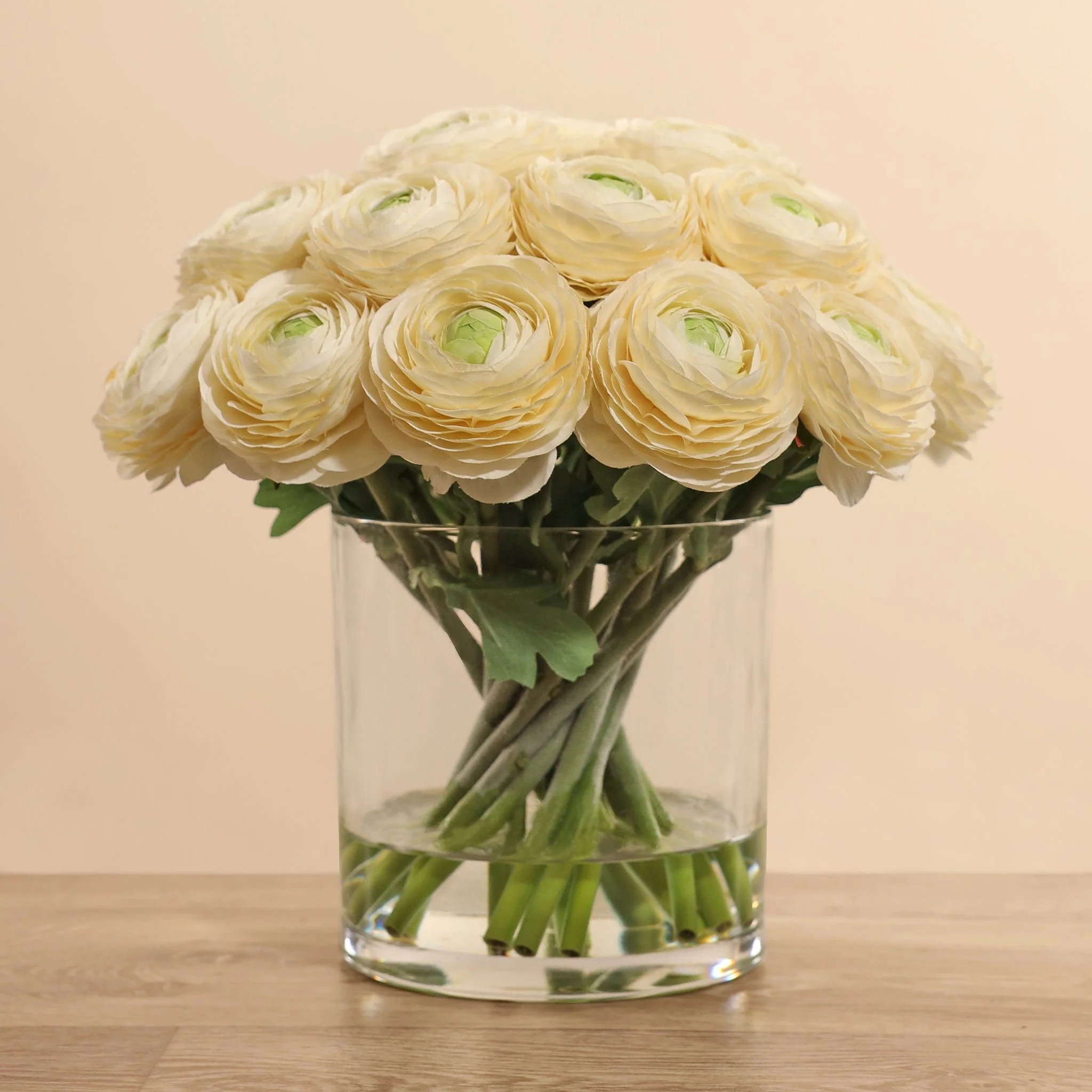 Artificial Ranunculus Arrangement in Glass Vase - Image 4