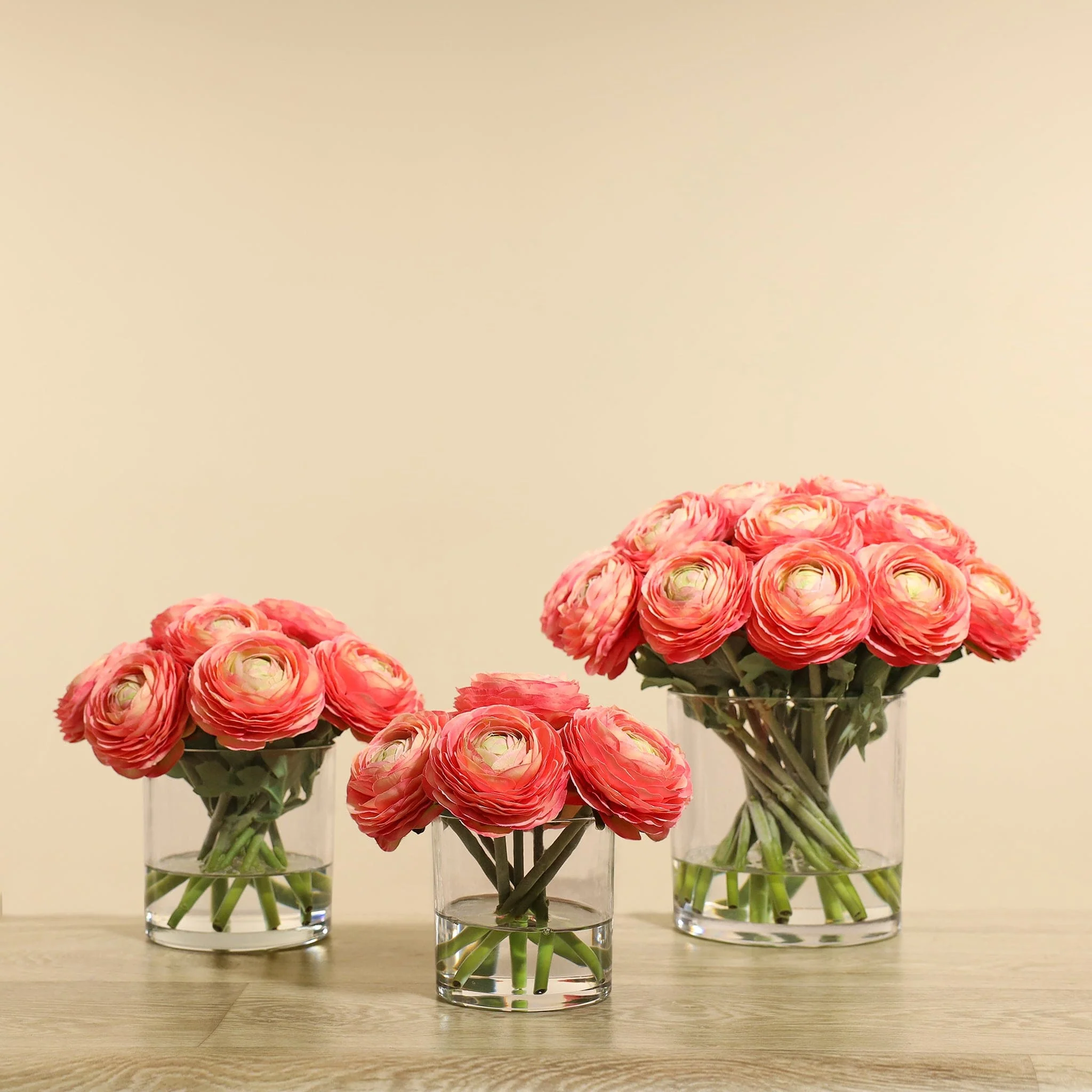 Artificial Ranunculus Arrangement in Glass Vase - Image 5
