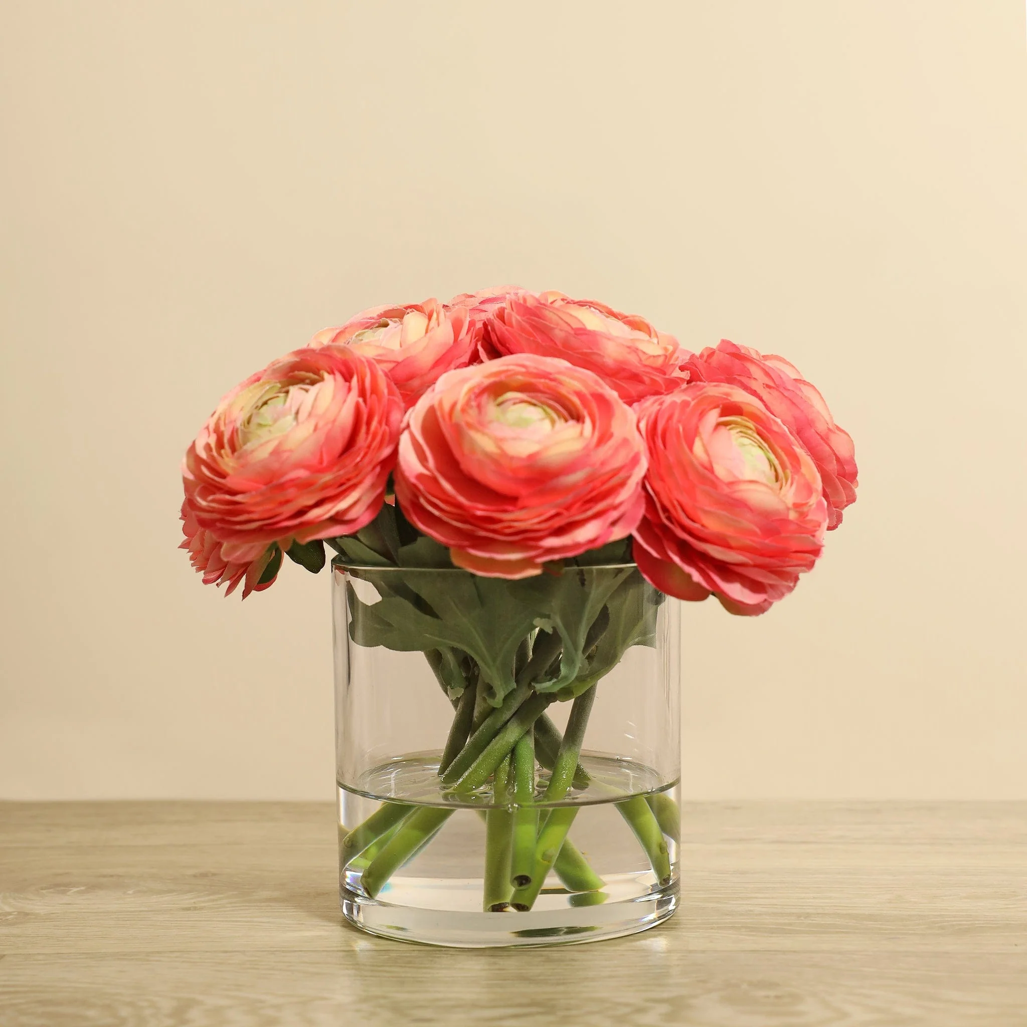 Artificial Ranunculus Arrangement in Glass Vase - Image 7