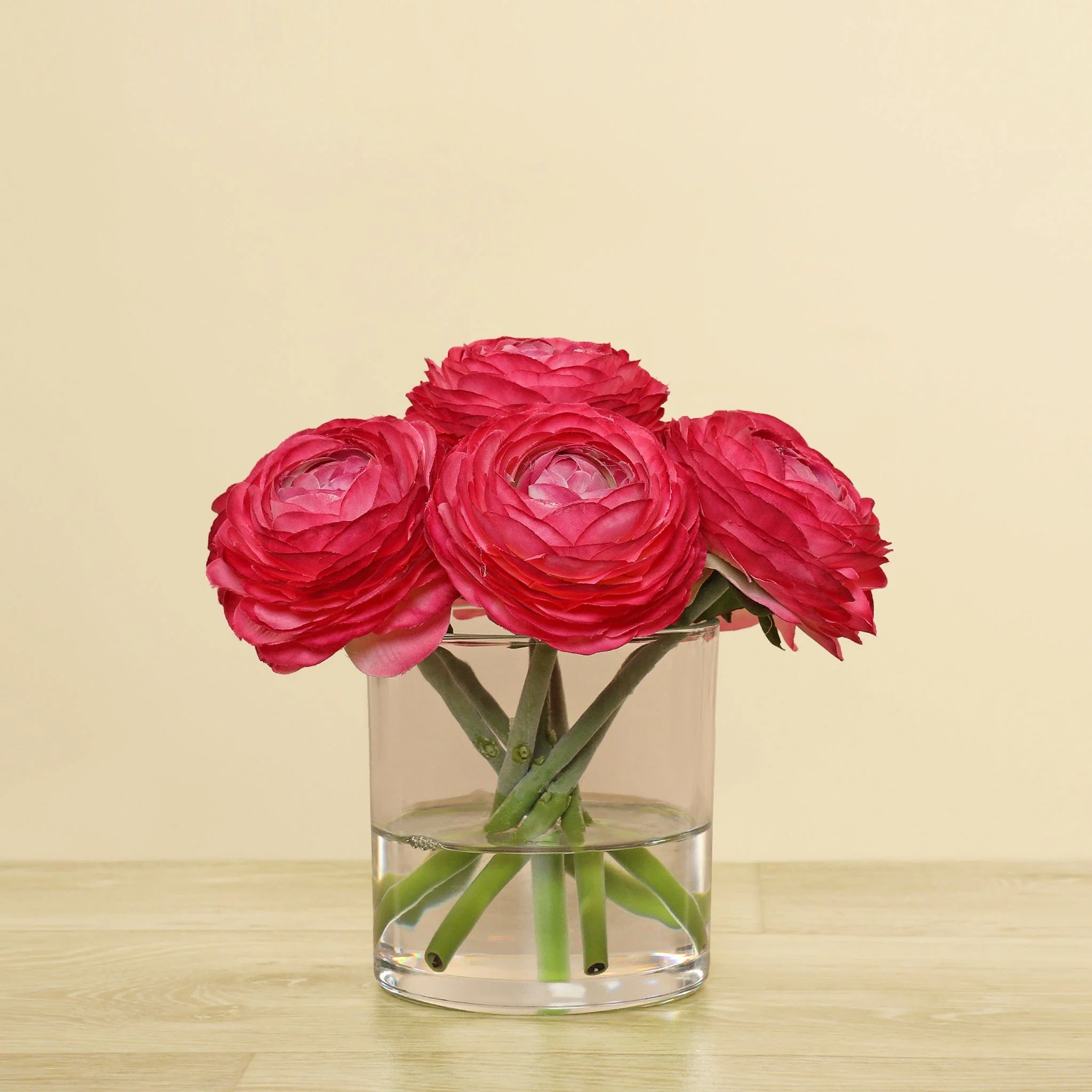 Artificial Ranunculus Arrangement in Glass Vase - Image 9