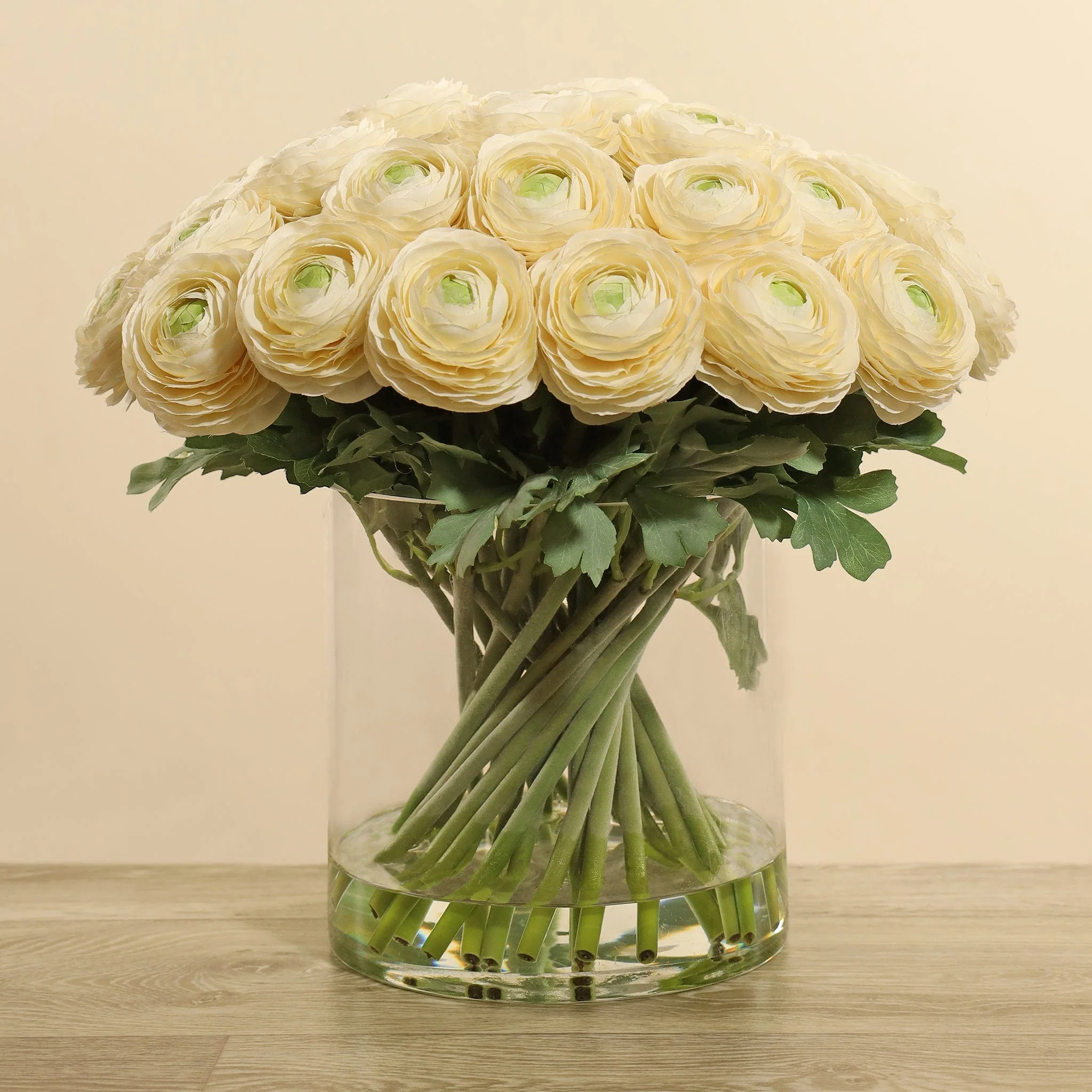 Artificial Ranunculus Arrangement in Glass Vase