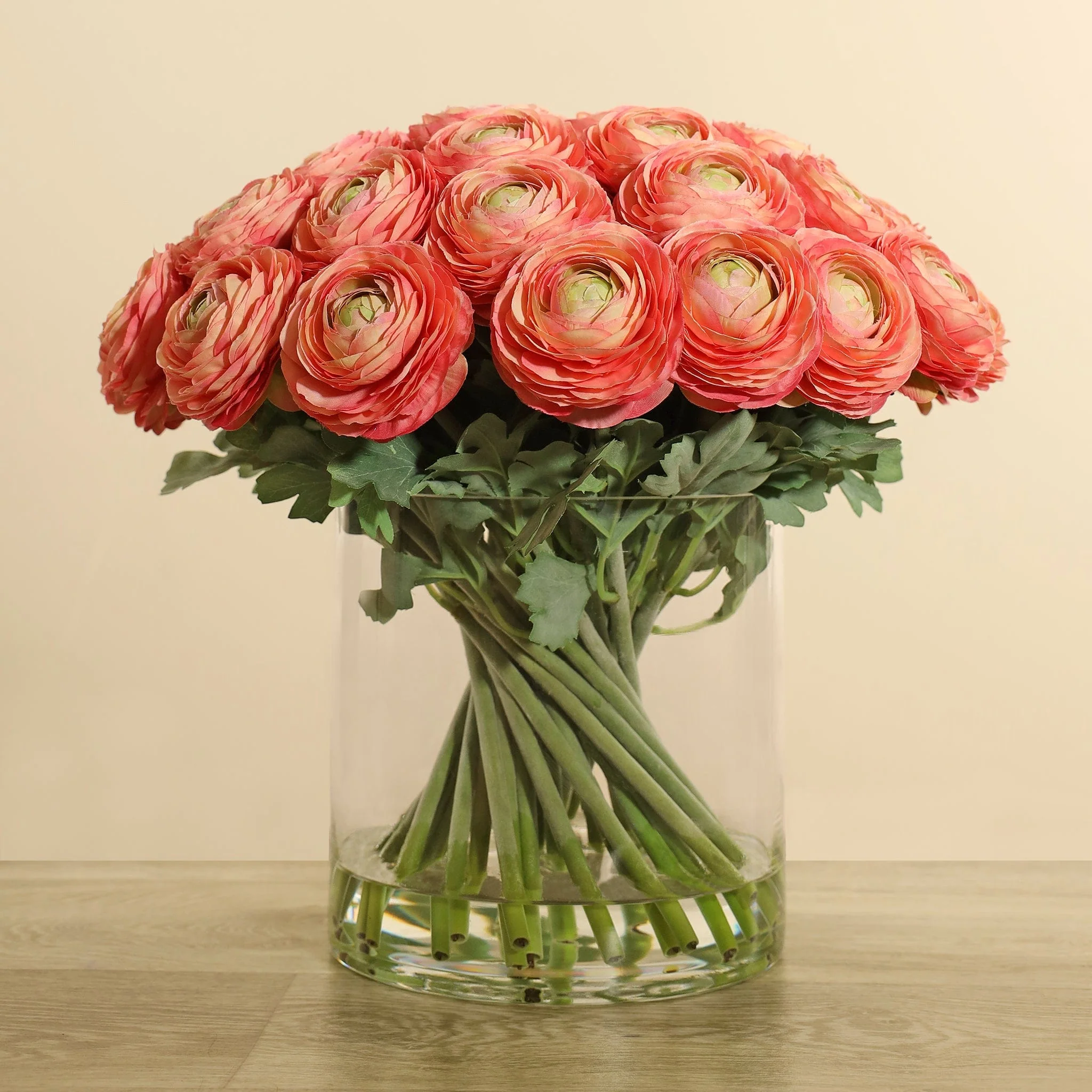 Artificial Ranunculus Arrangement in Glass Vase - Image 2