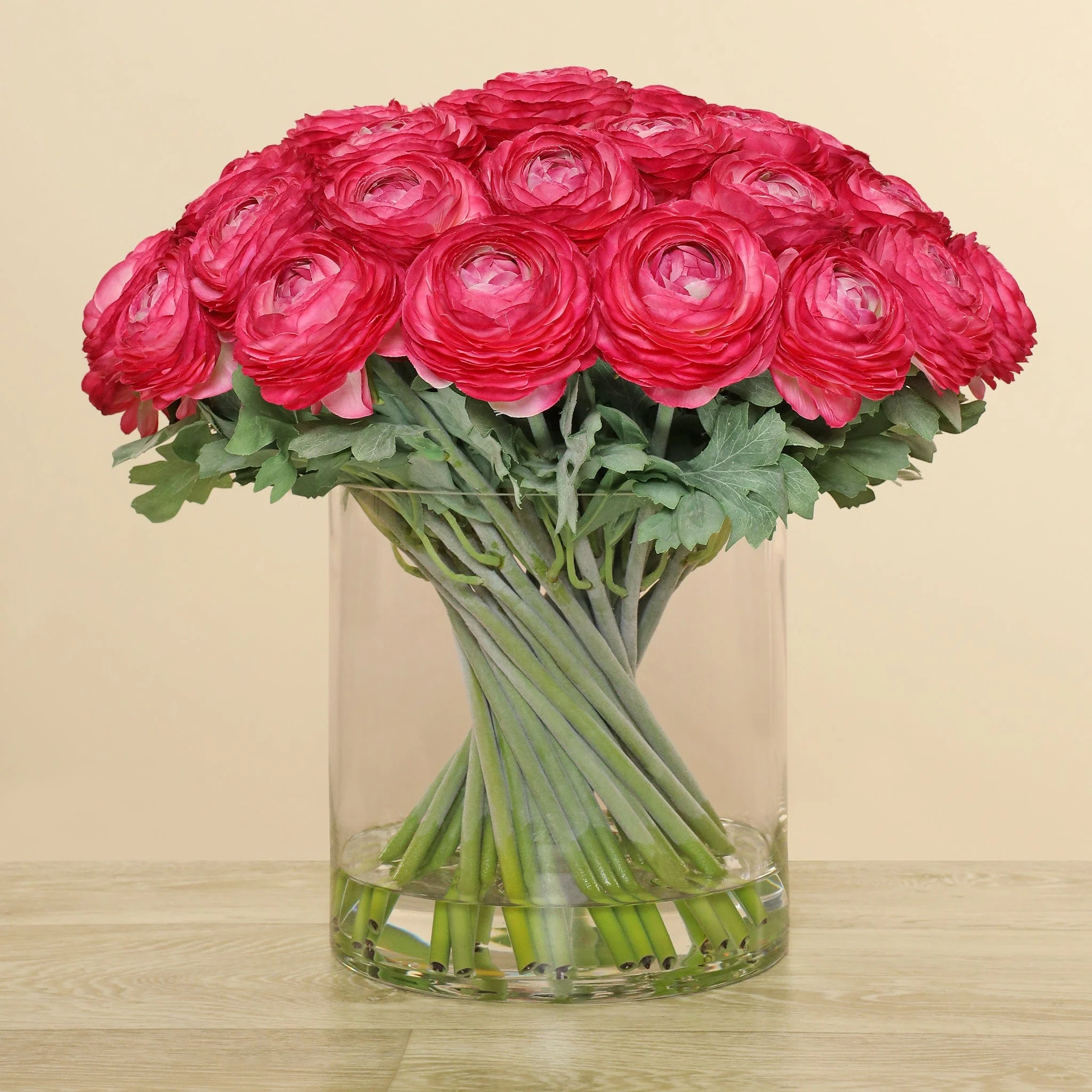 Artificial Ranunculus Arrangement in Glass Vase - Image 3