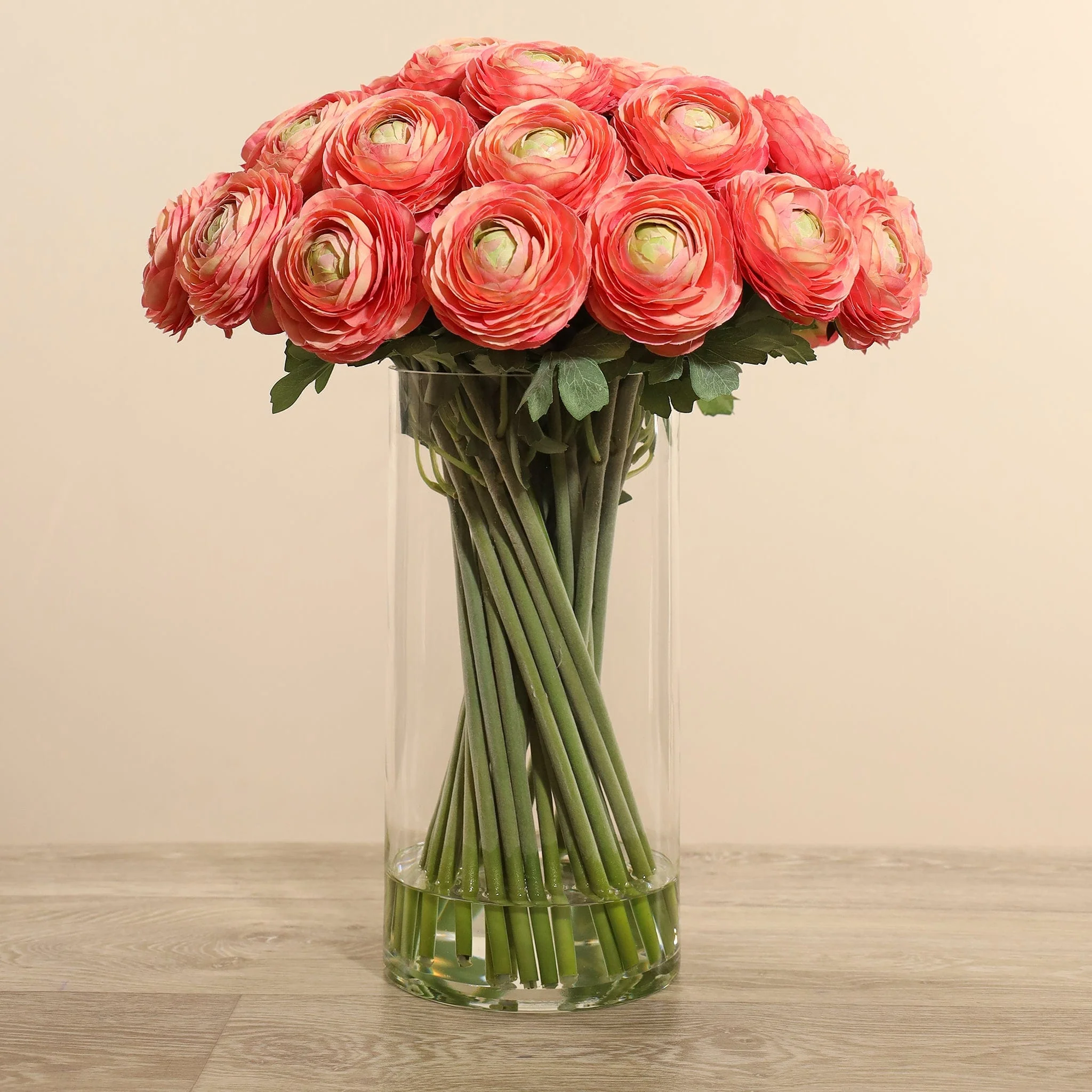 Artificial Ranunculus Arrangement in Glass Vase - Image 2