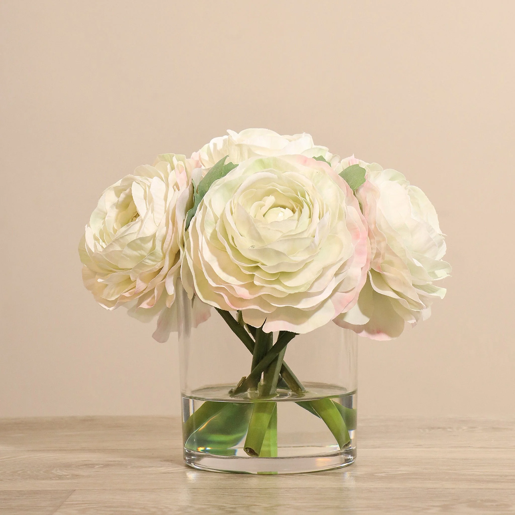 Artificial Ranunculus Arrangement in Glass Vase - Image 3