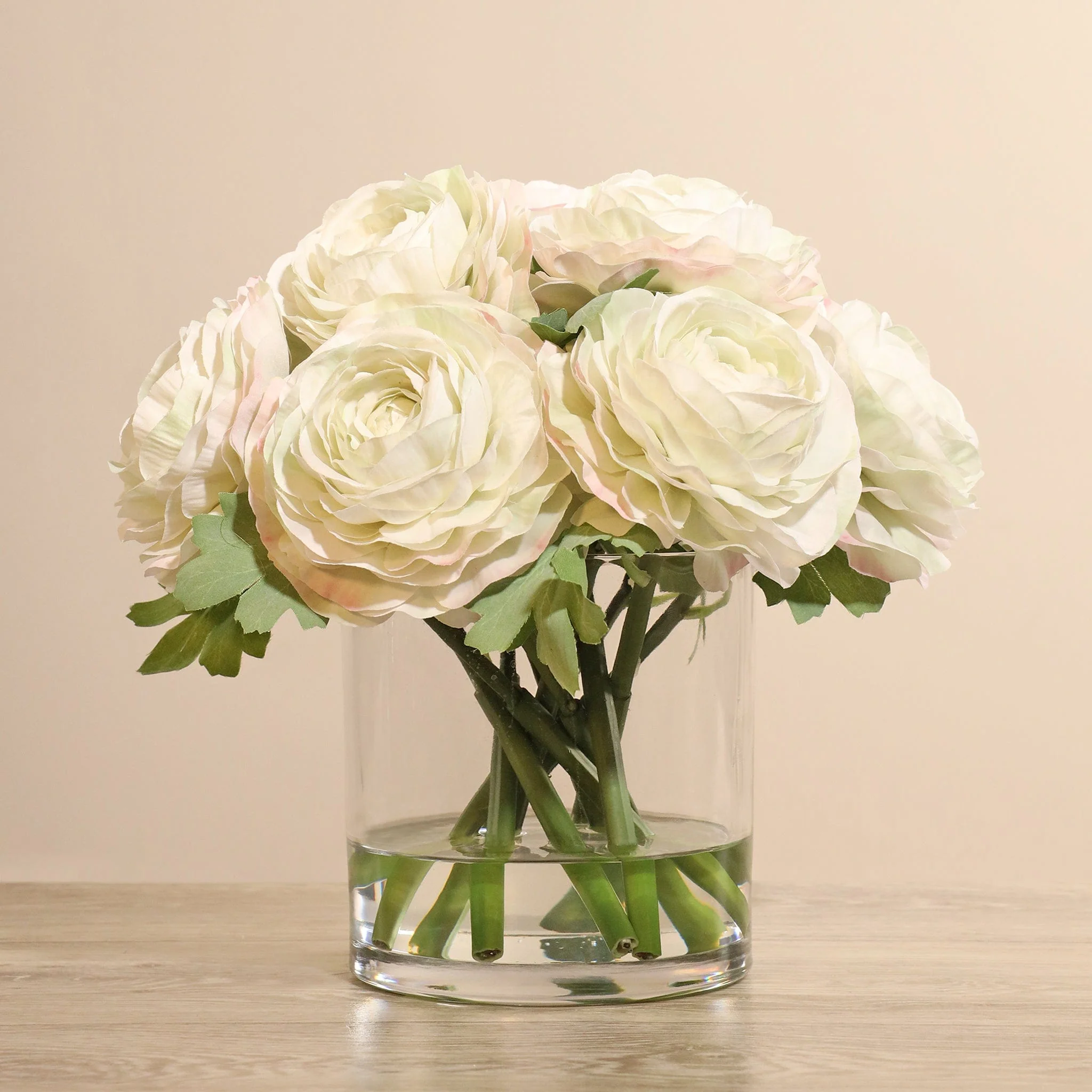 Artificial Ranunculus Arrangement in Glass Vase - Image 4