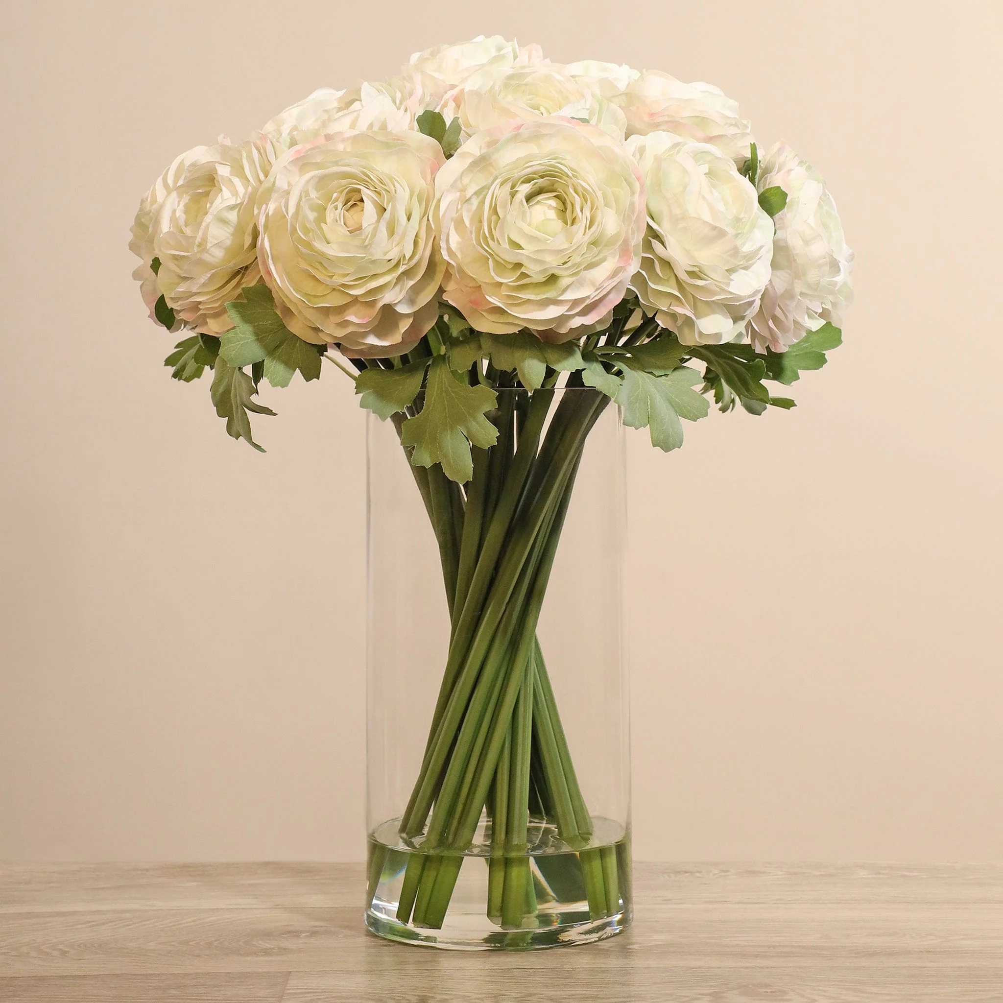 Artificial Ranunculus Arrangement in Glass Vase