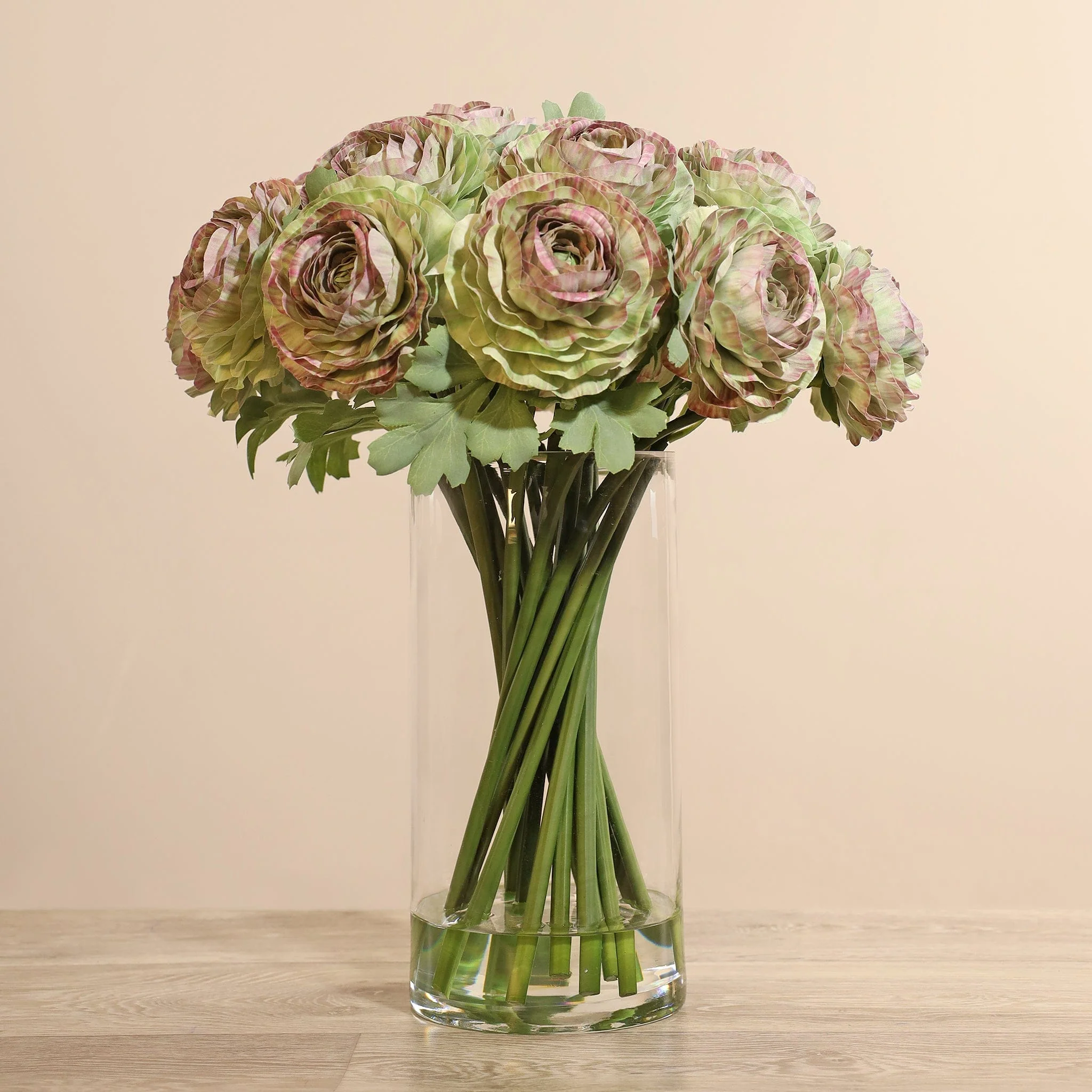 Artificial Ranunculus Arrangement in Glass Vase - Image 5