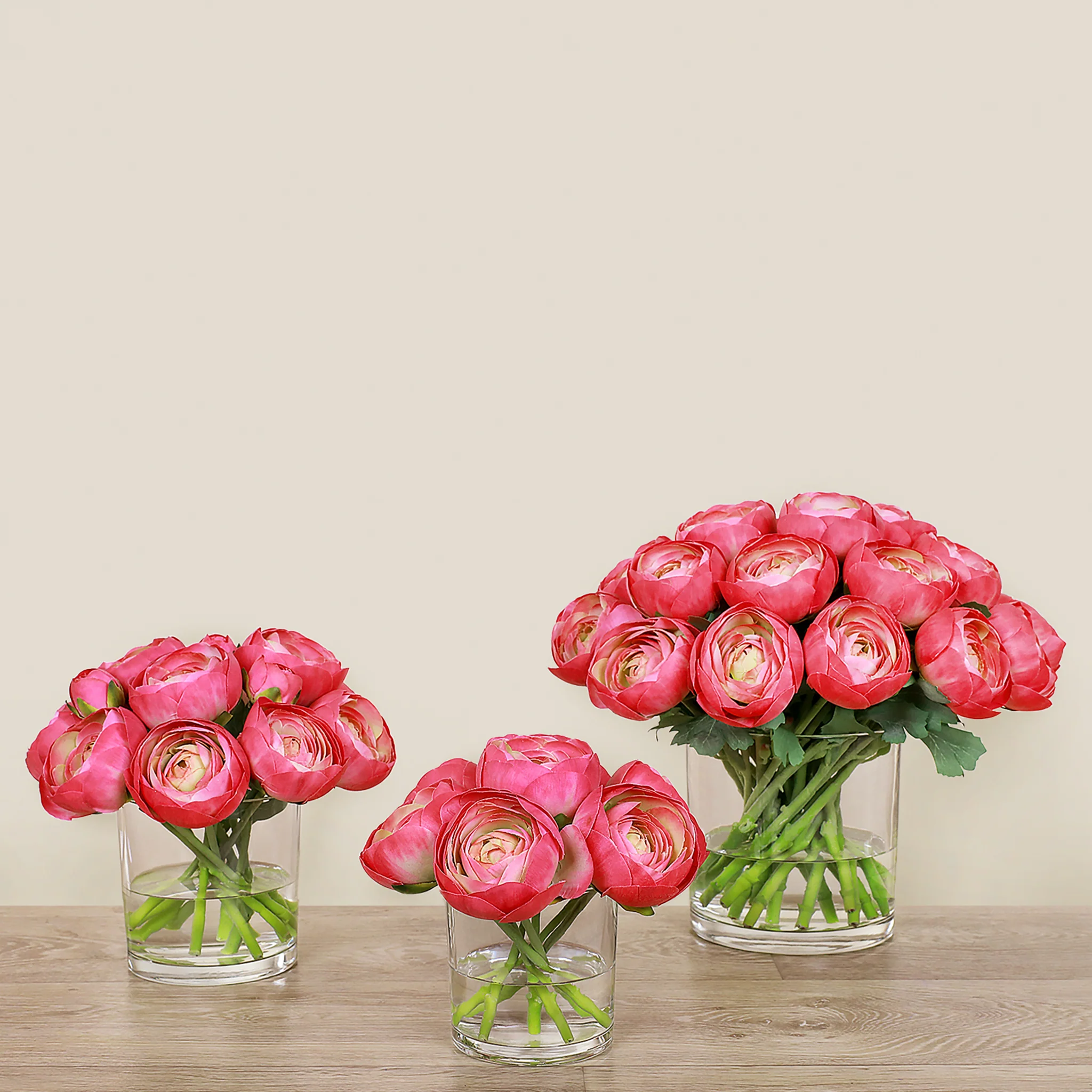 Artificial Ranunculus Arrangement in Glass Vase - Image 12