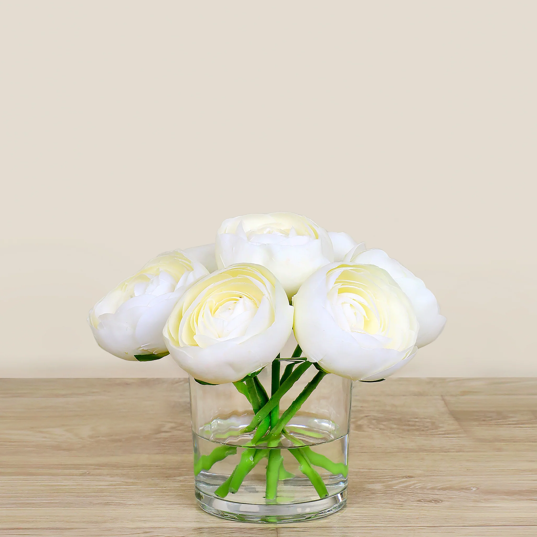Artificial Ranunculus Arrangement in Glass Vase - Image 2
