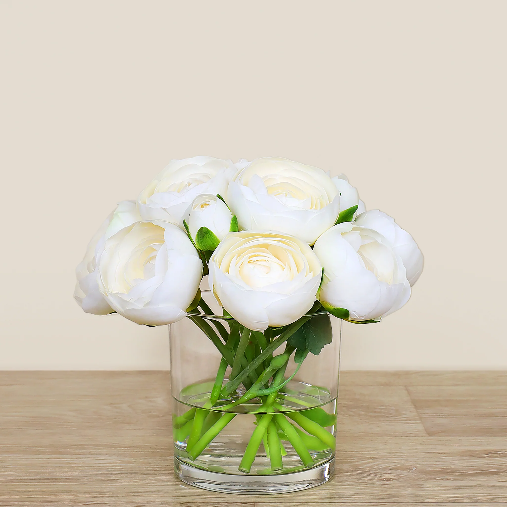 Artificial Ranunculus Arrangement in Glass Vase - Image 3