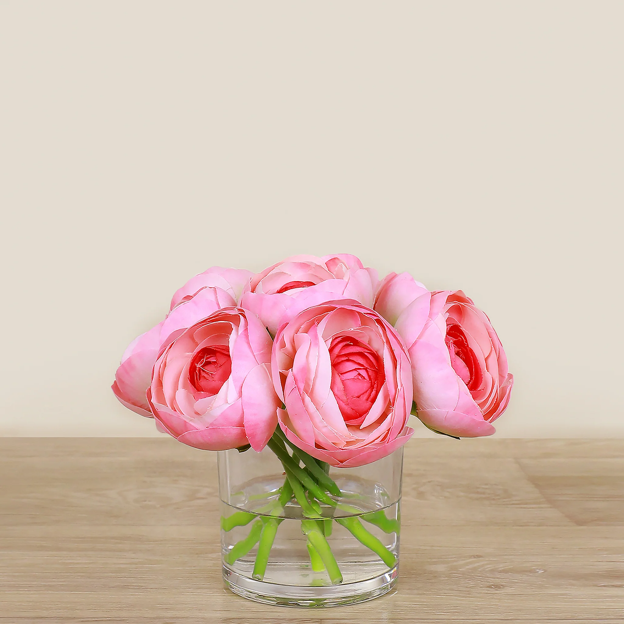 Artificial Ranunculus Arrangement in Glass Vase - Image 5