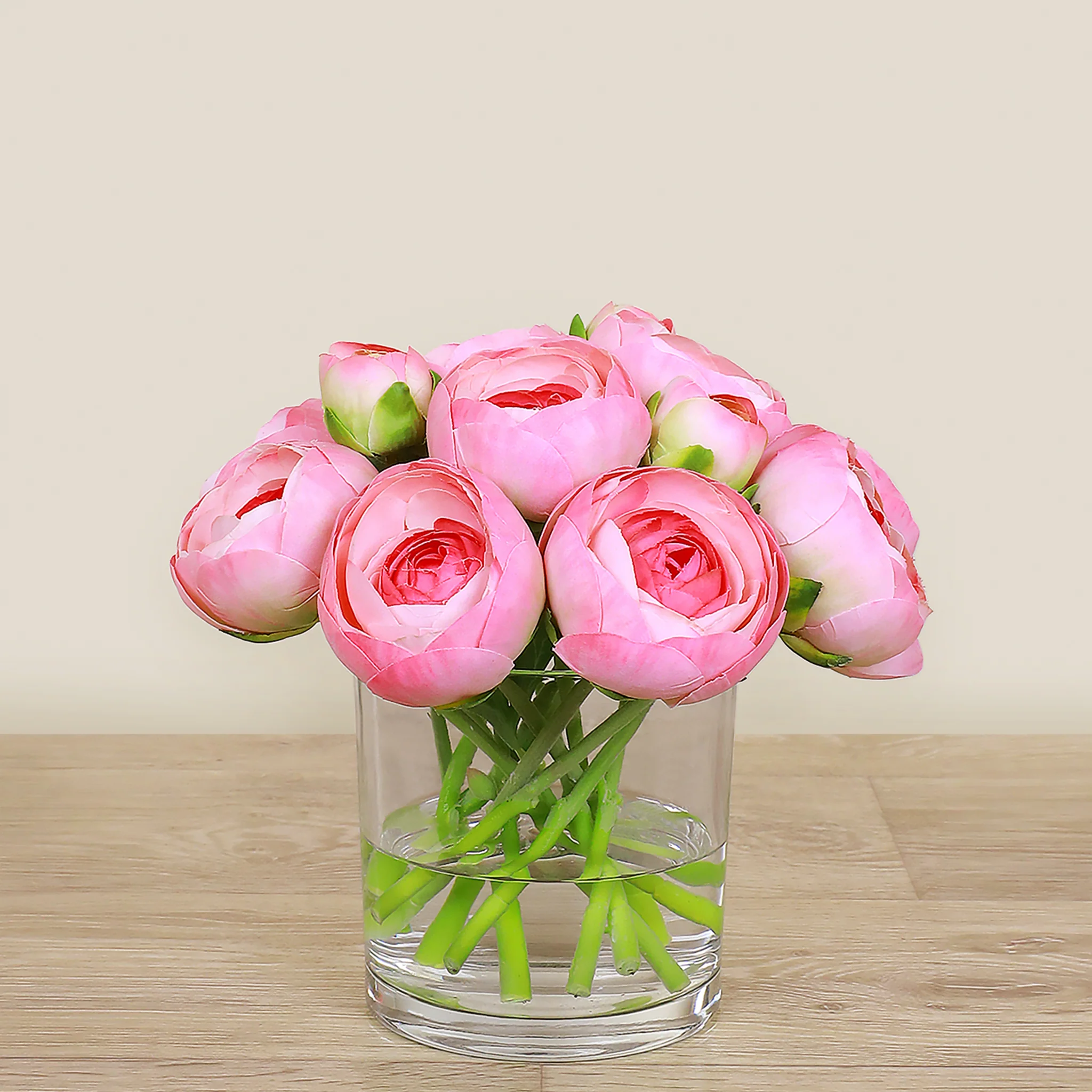 Artificial Ranunculus Arrangement in Glass Vase - Image 7