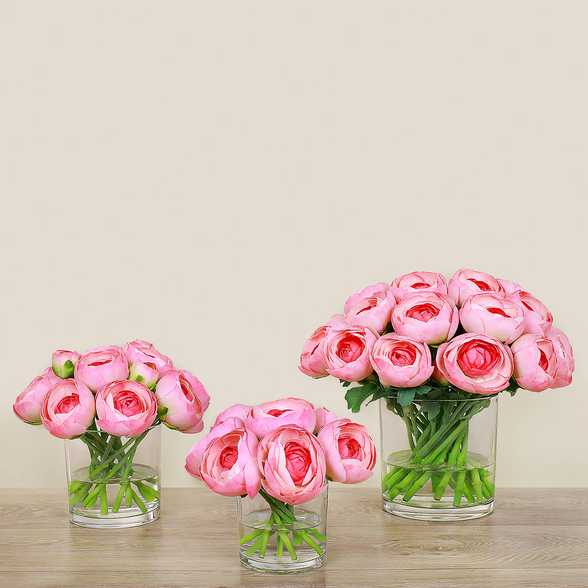 Artificial Ranunculus Arrangement in Glass Vase - Image 8