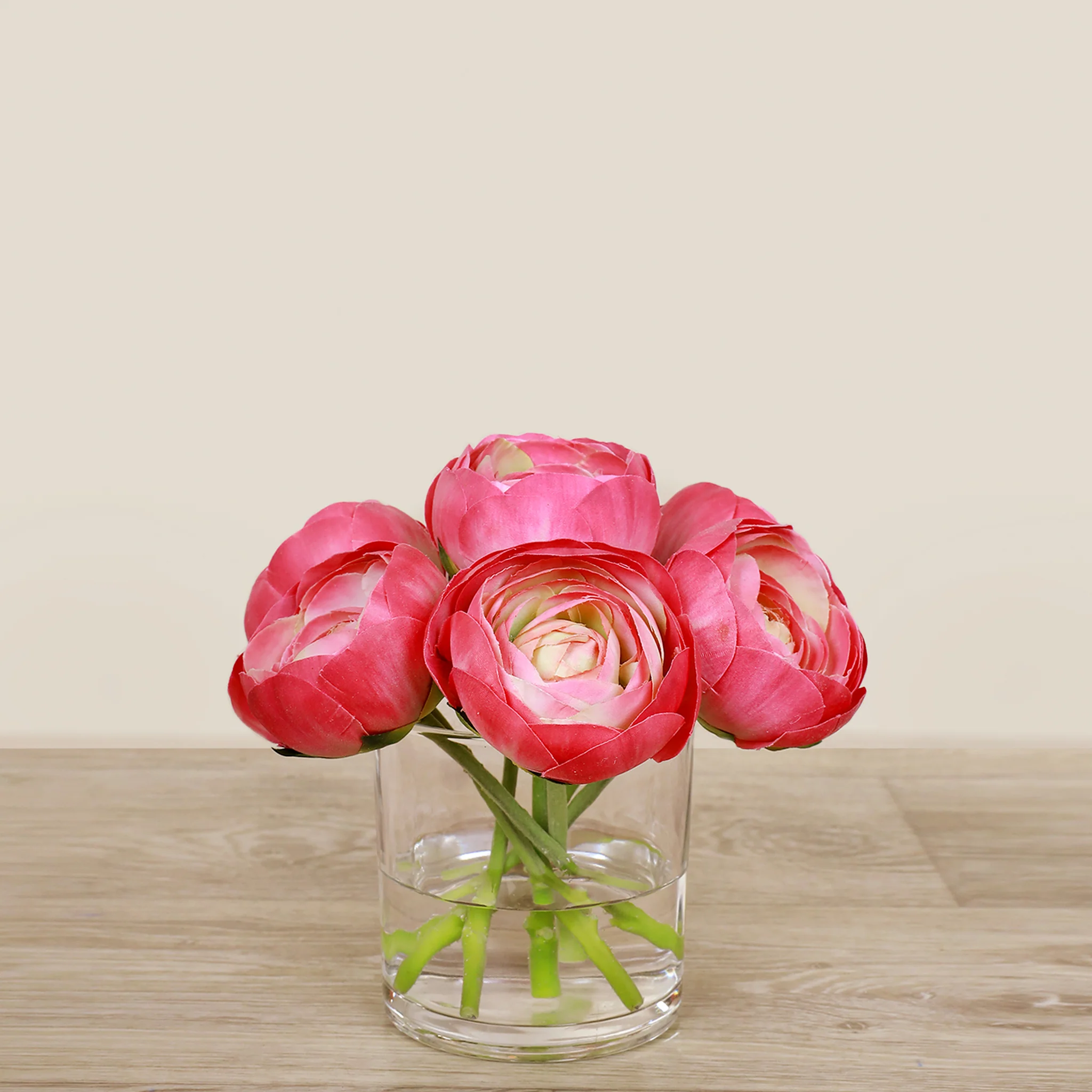 Artificial Ranunculus Arrangement in Glass Vase - Image 9