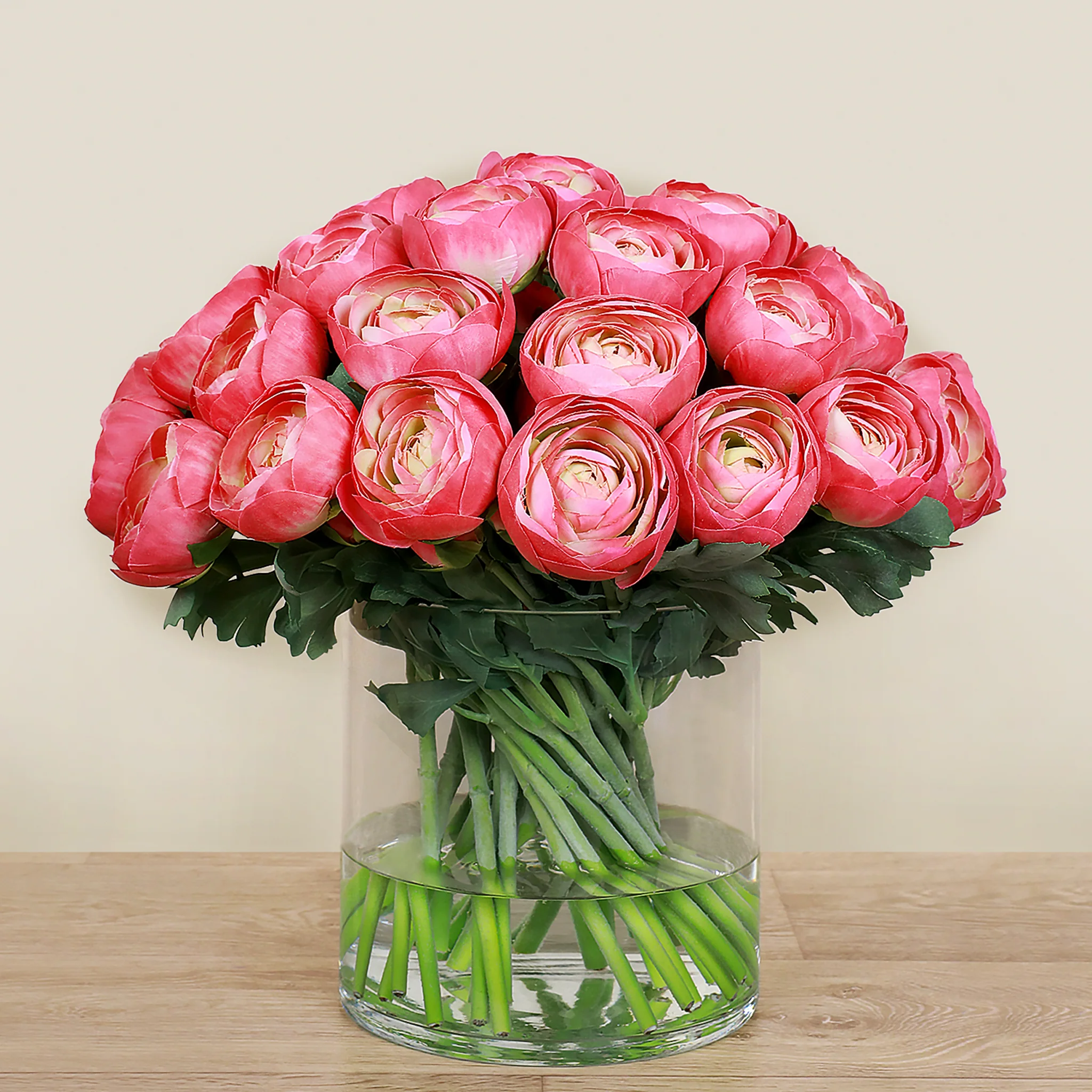 Artificial Ranunculus Arrangement in Glass Vase - Image 3