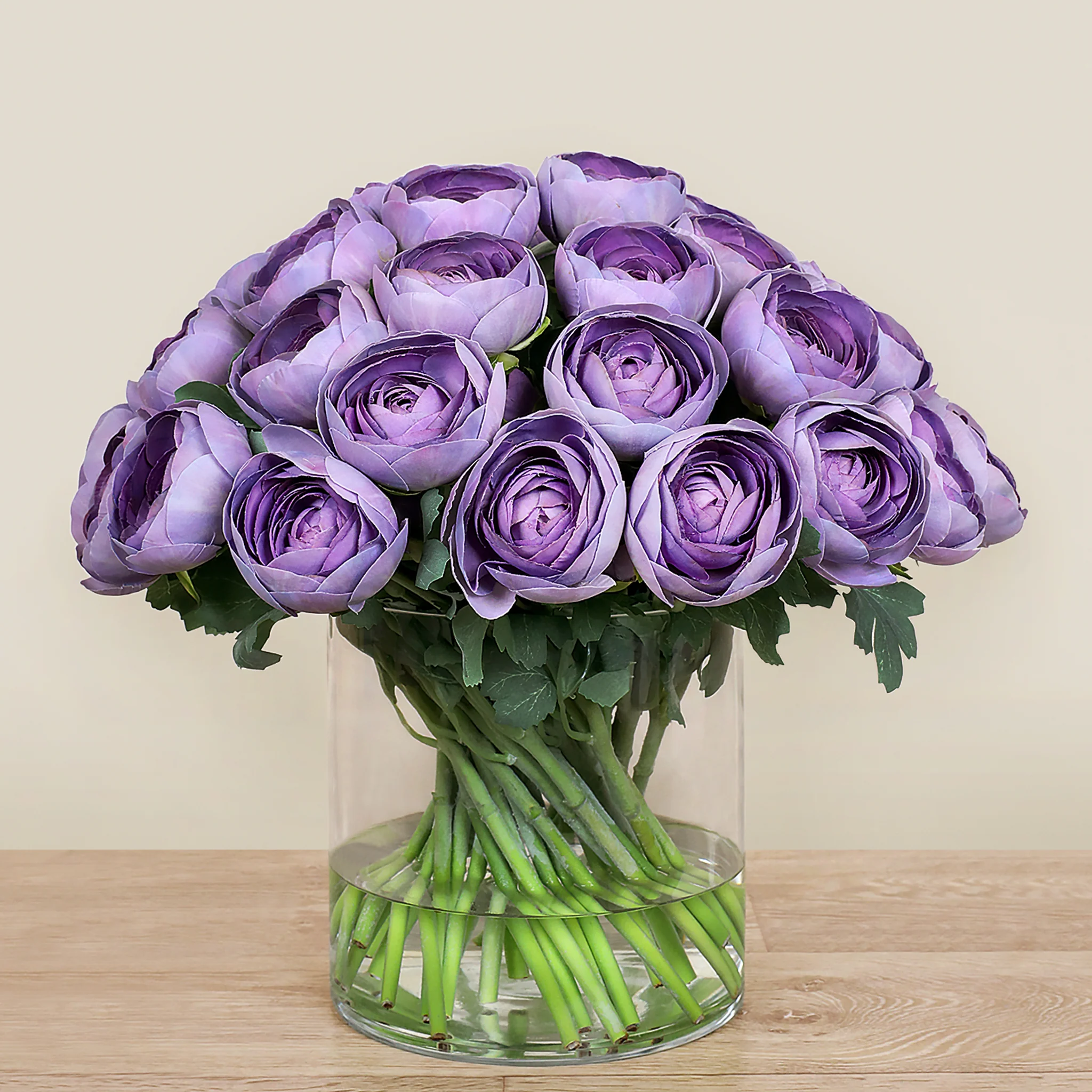 Artificial Ranunculus Arrangement in Glass Vase - Image 4