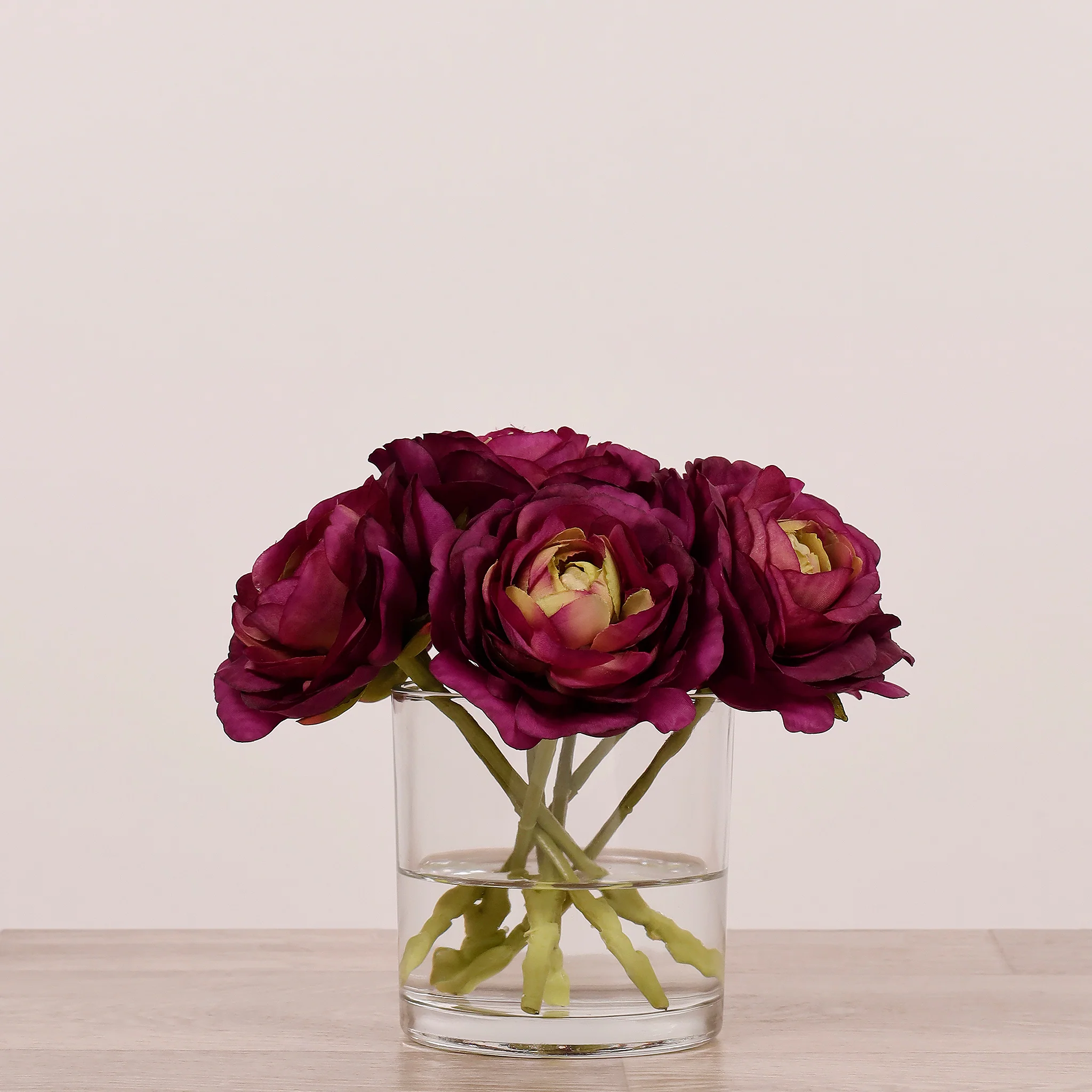 Artificial Ranunculus Arrangement in Glass Vase - Image 13