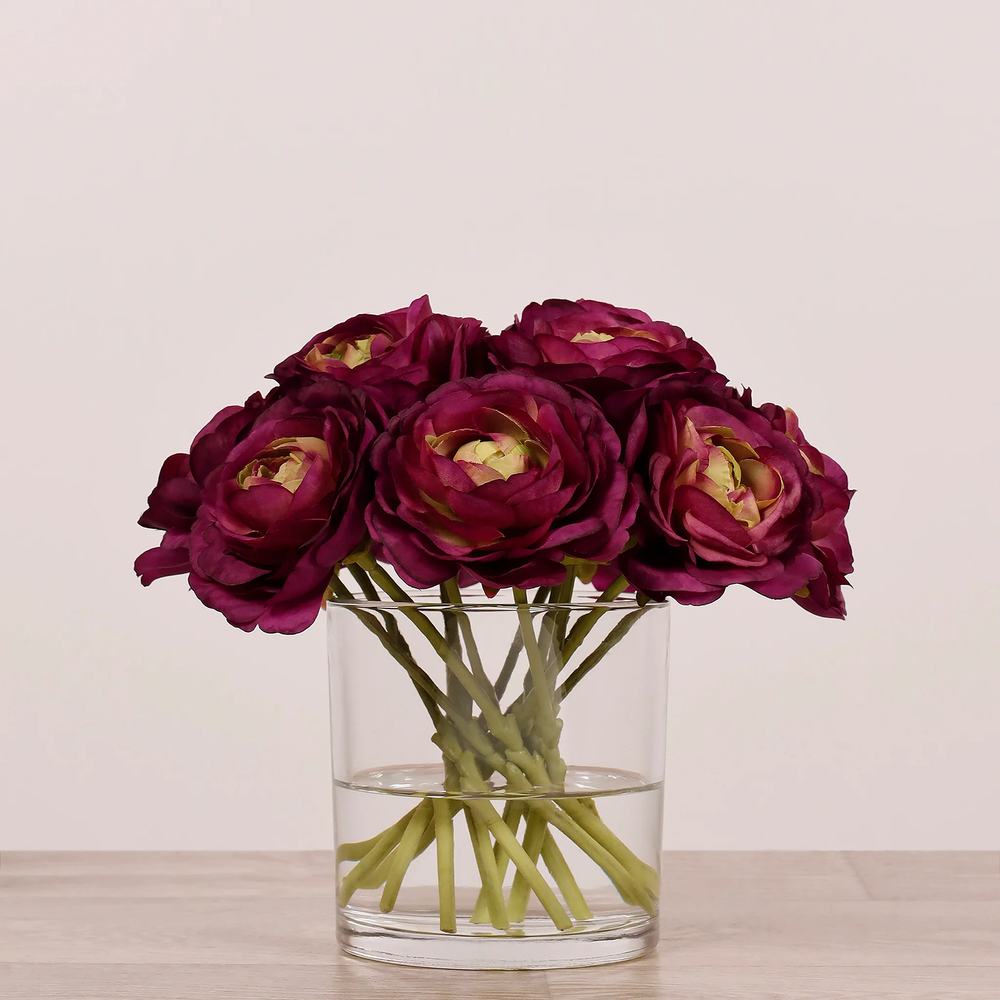 Artificial Ranunculus Arrangement in Glass Vase - Image 14