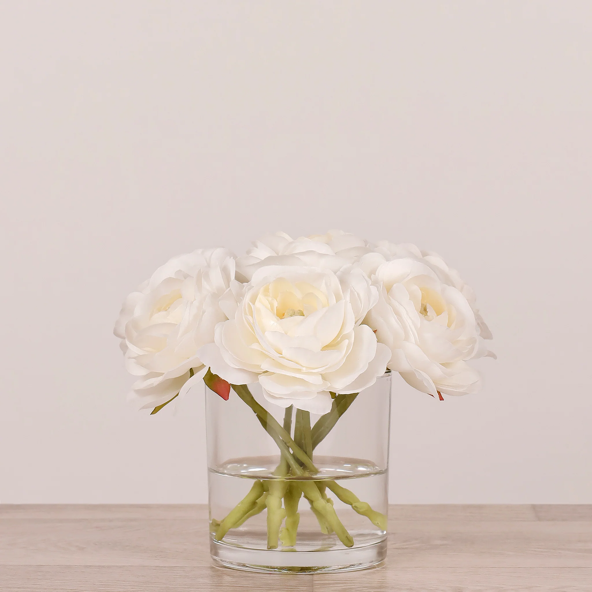 Artificial Ranunculus Arrangement in Glass Vase - Image 2