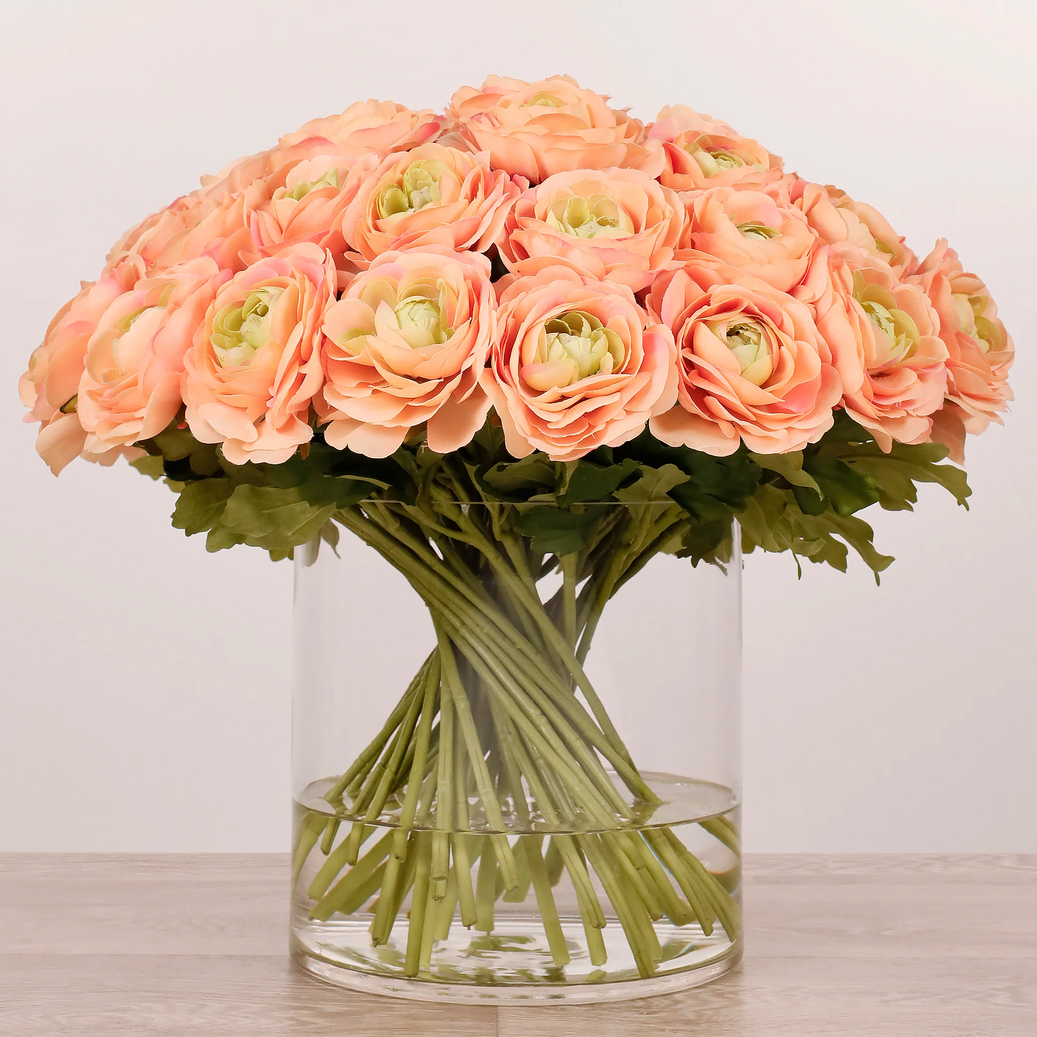 Artificial Ranunculus Arrangement in Glass Vase - Image 3
