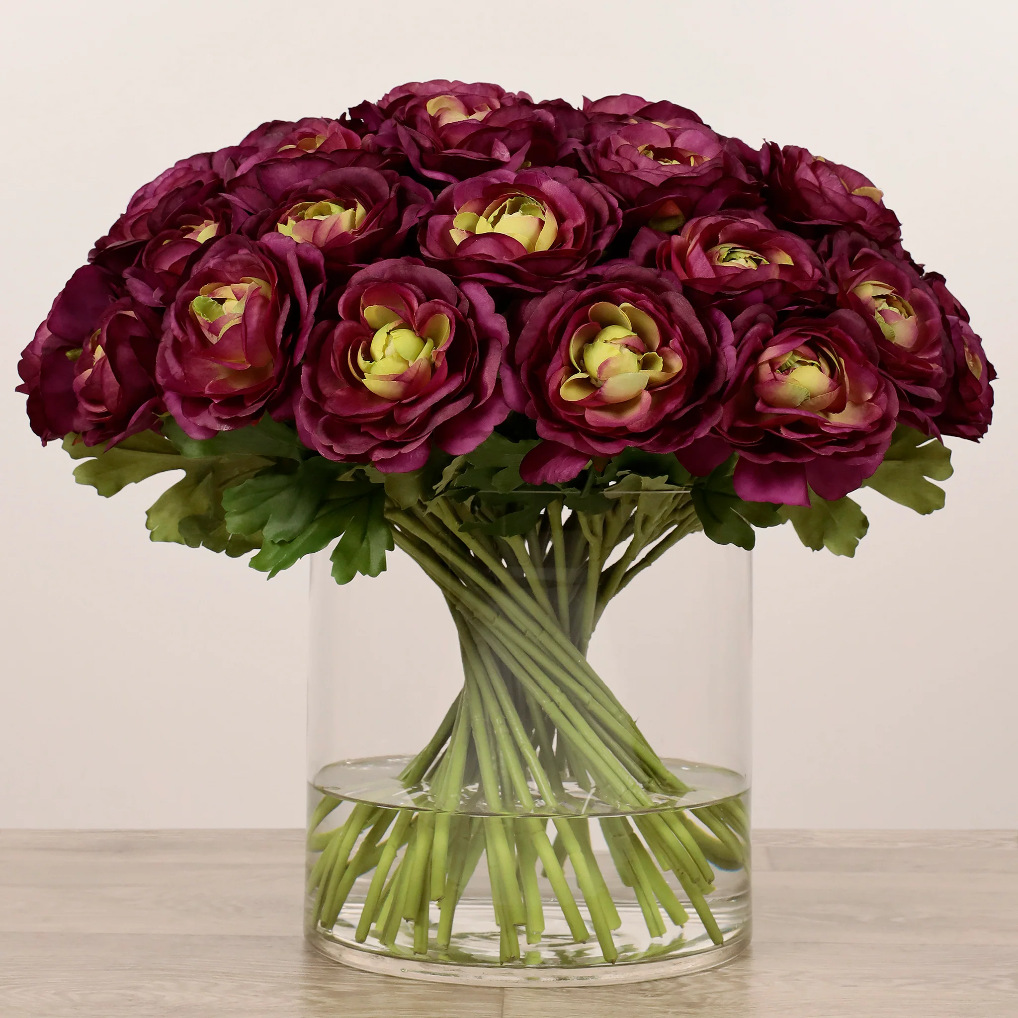 Artificial Ranunculus Arrangement in Glass Vase - Image 4