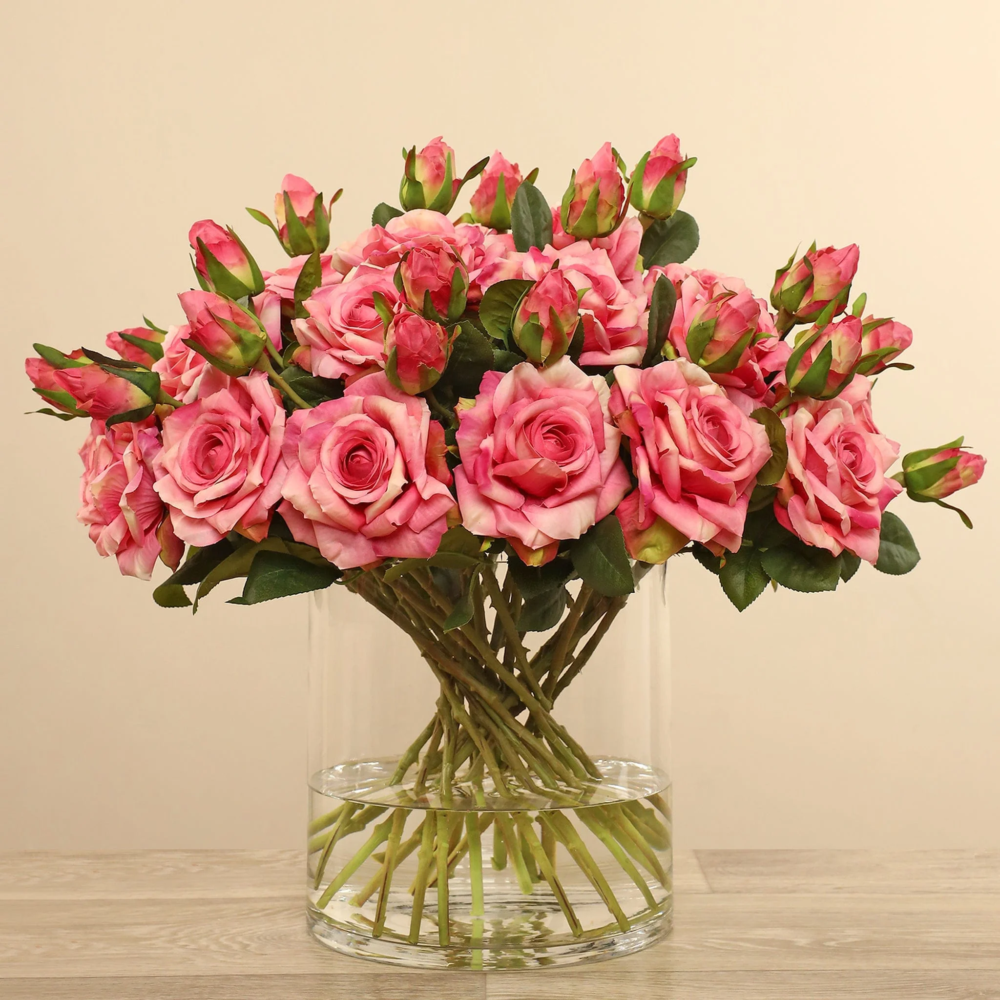 Artificial Rose Arrangement in Glass Vase - Image 3