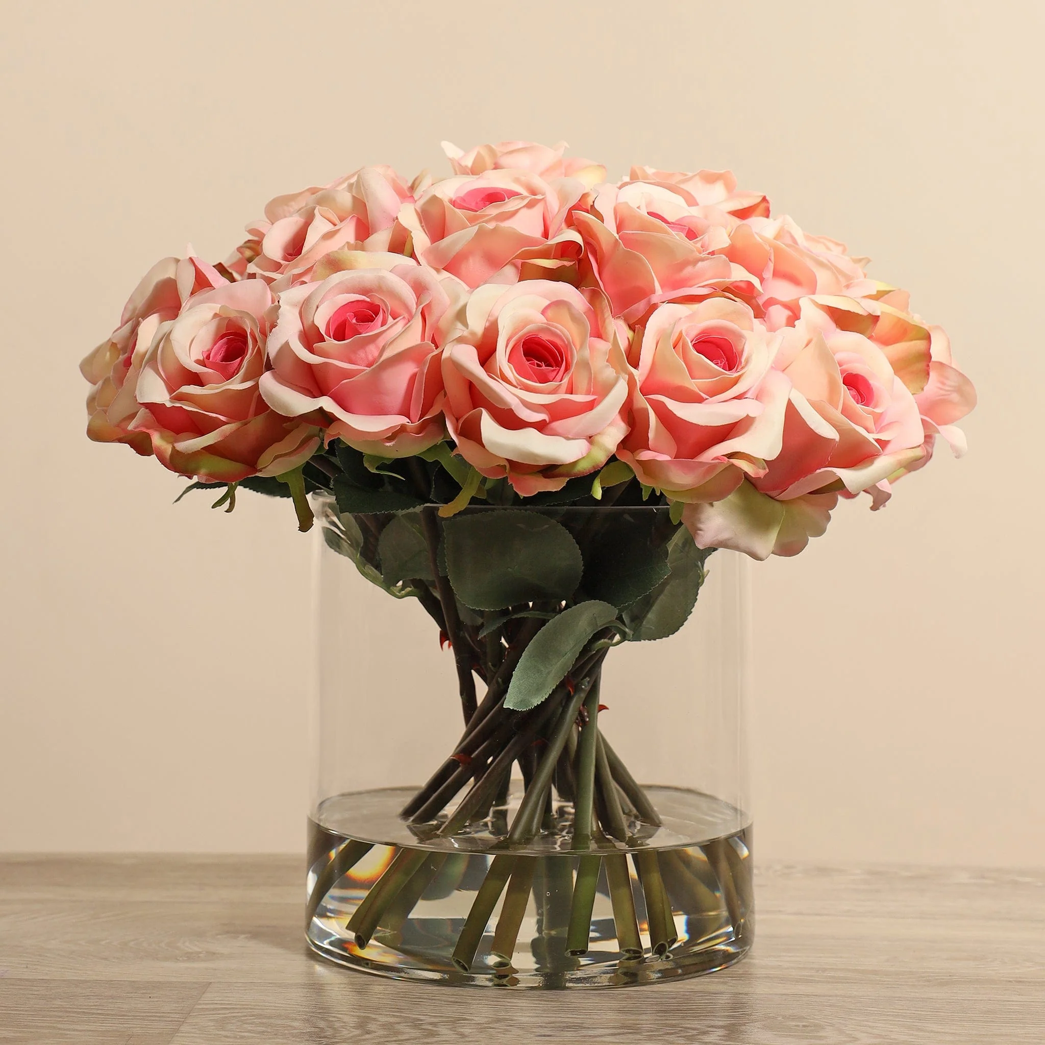 Artificial Rose Arrangement in Glass Vase - Image 2