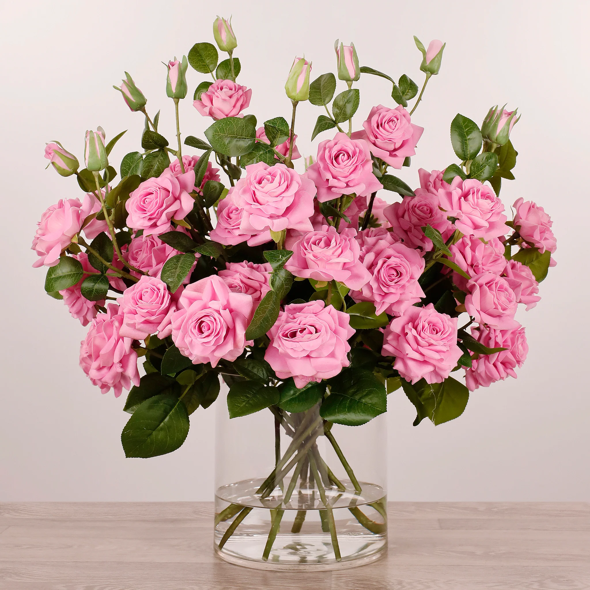 Artificial Rose Arrangement in Glass Vase - Image 2