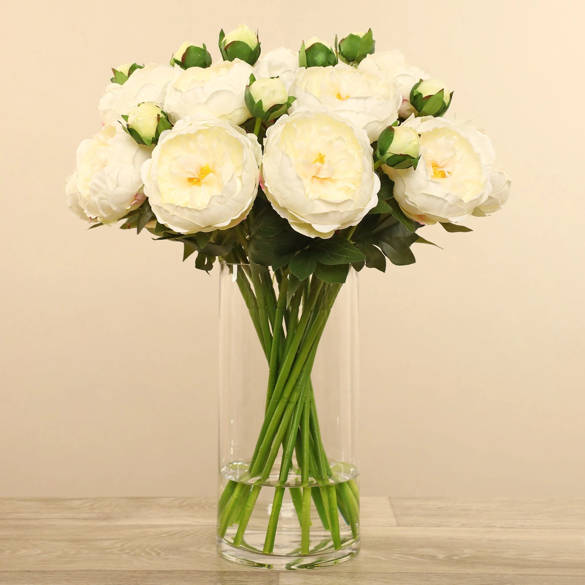 Artificial Peony Arrangement in Glass Vase