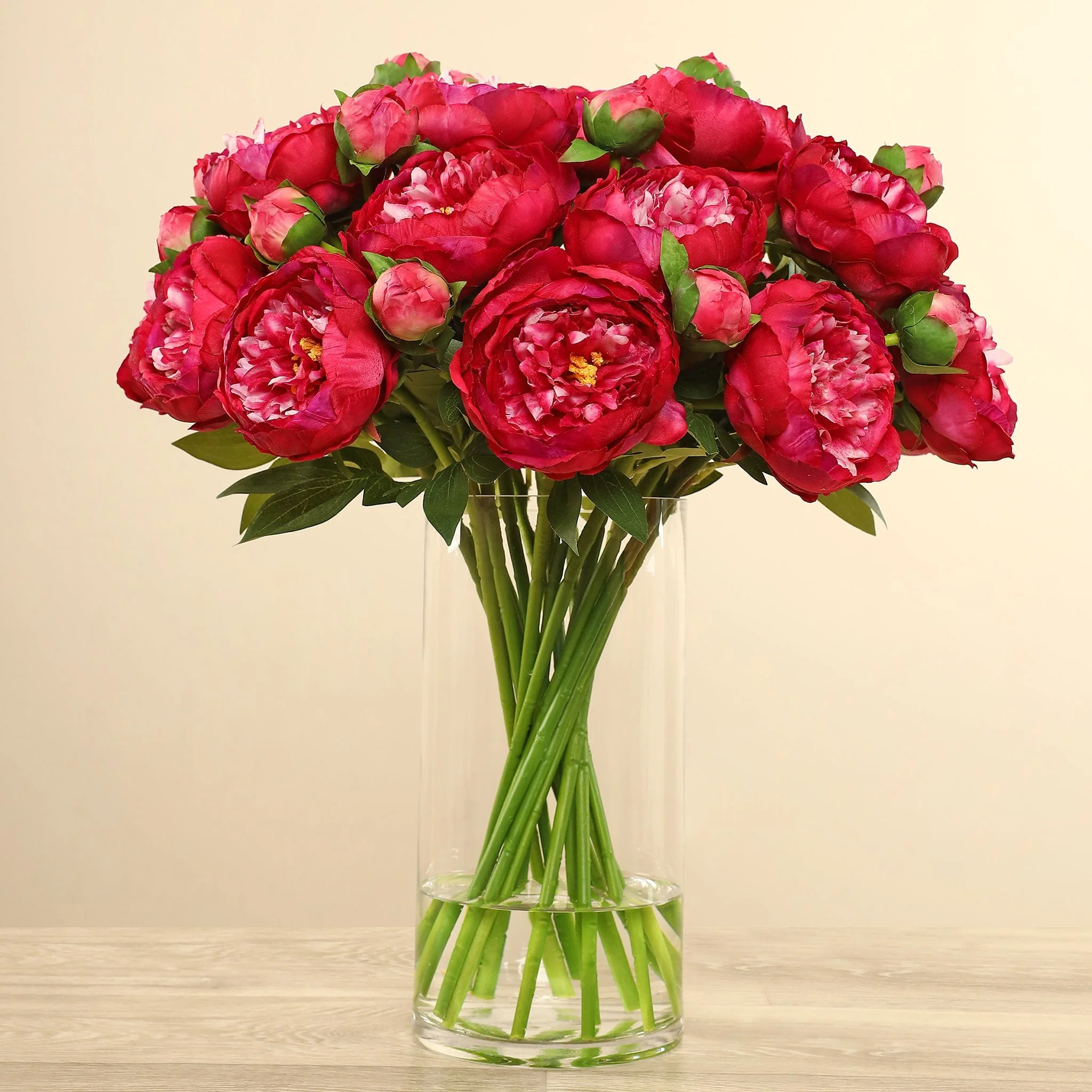 Artificial Peony Arrangement in Glass Vase - Image 4