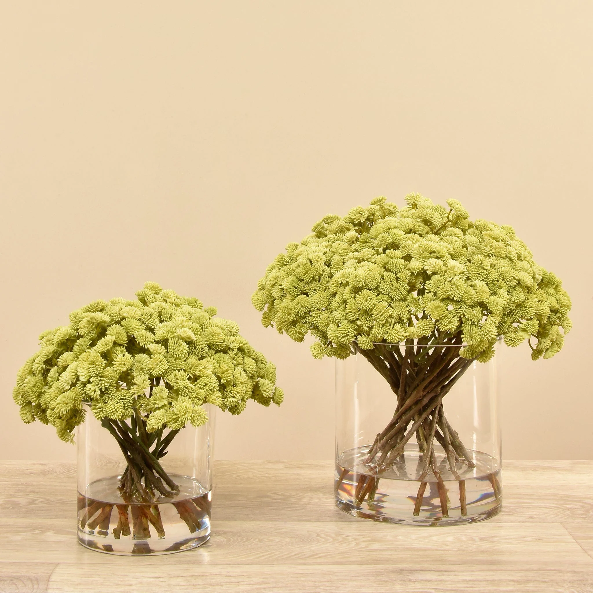 Artificial Sedum Arrangement in Glass Vase
