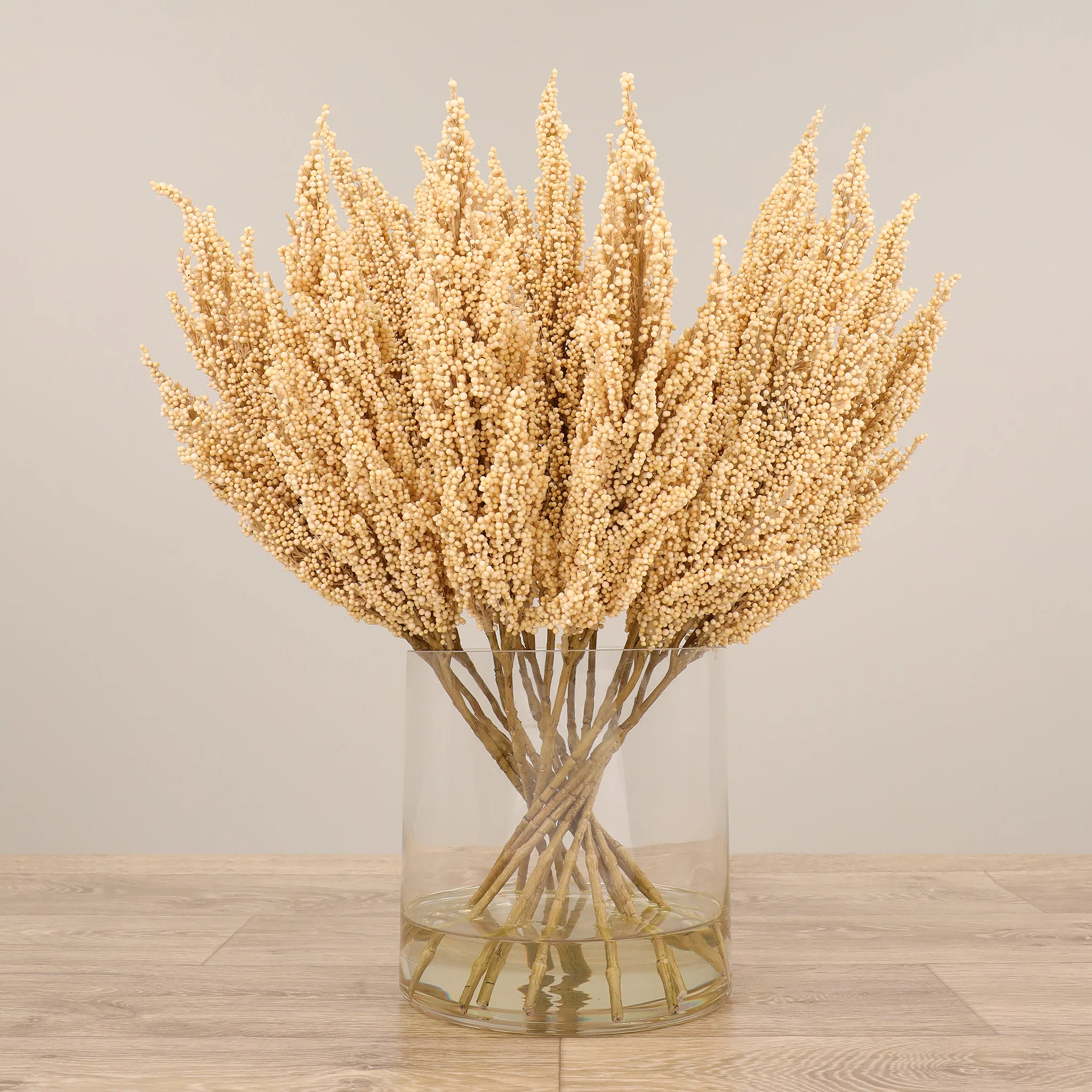 Artificial Sorghum Spray Arrangement in Glass Vase