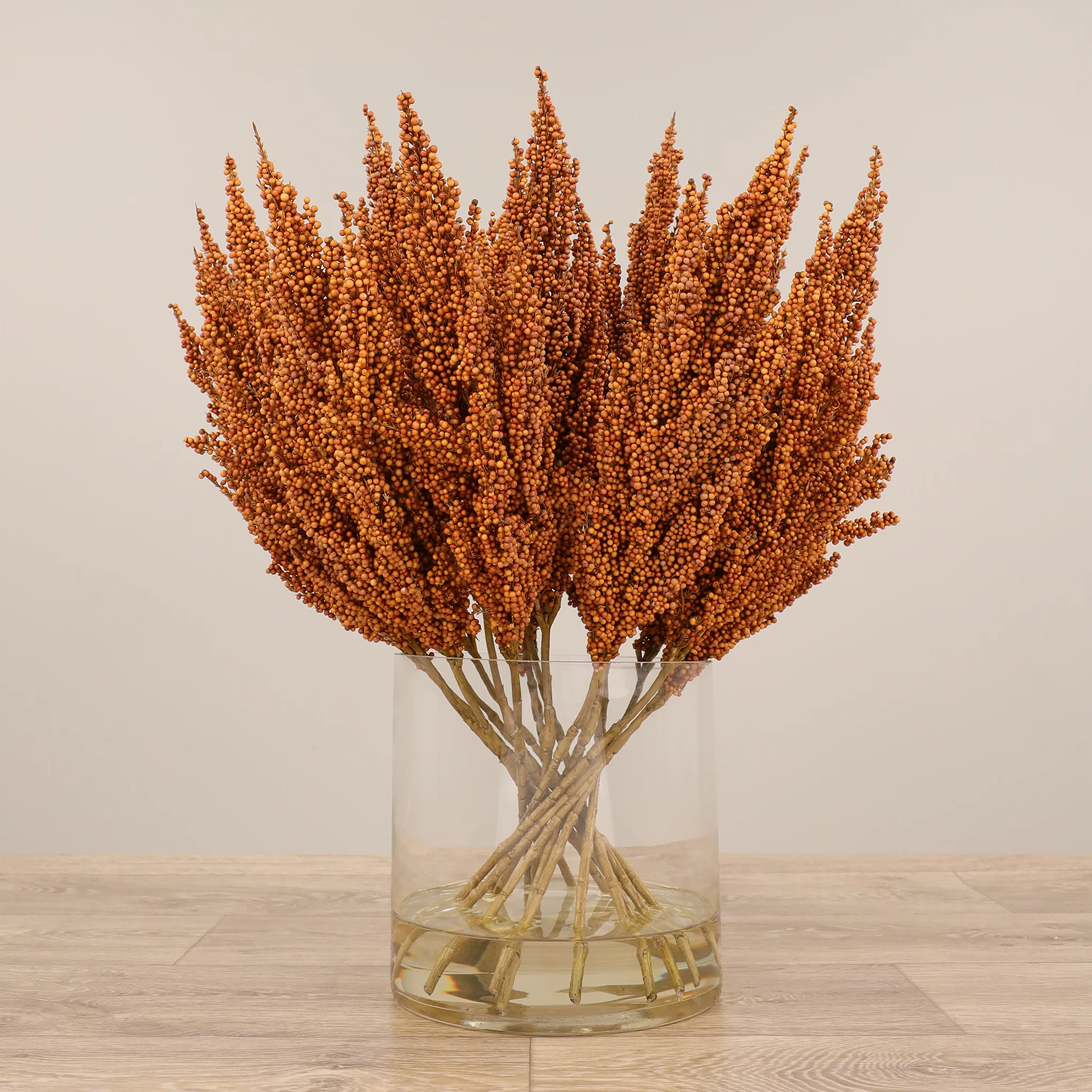 Artificial Sorghum Spray Arrangement in Glass Vase - Image 3