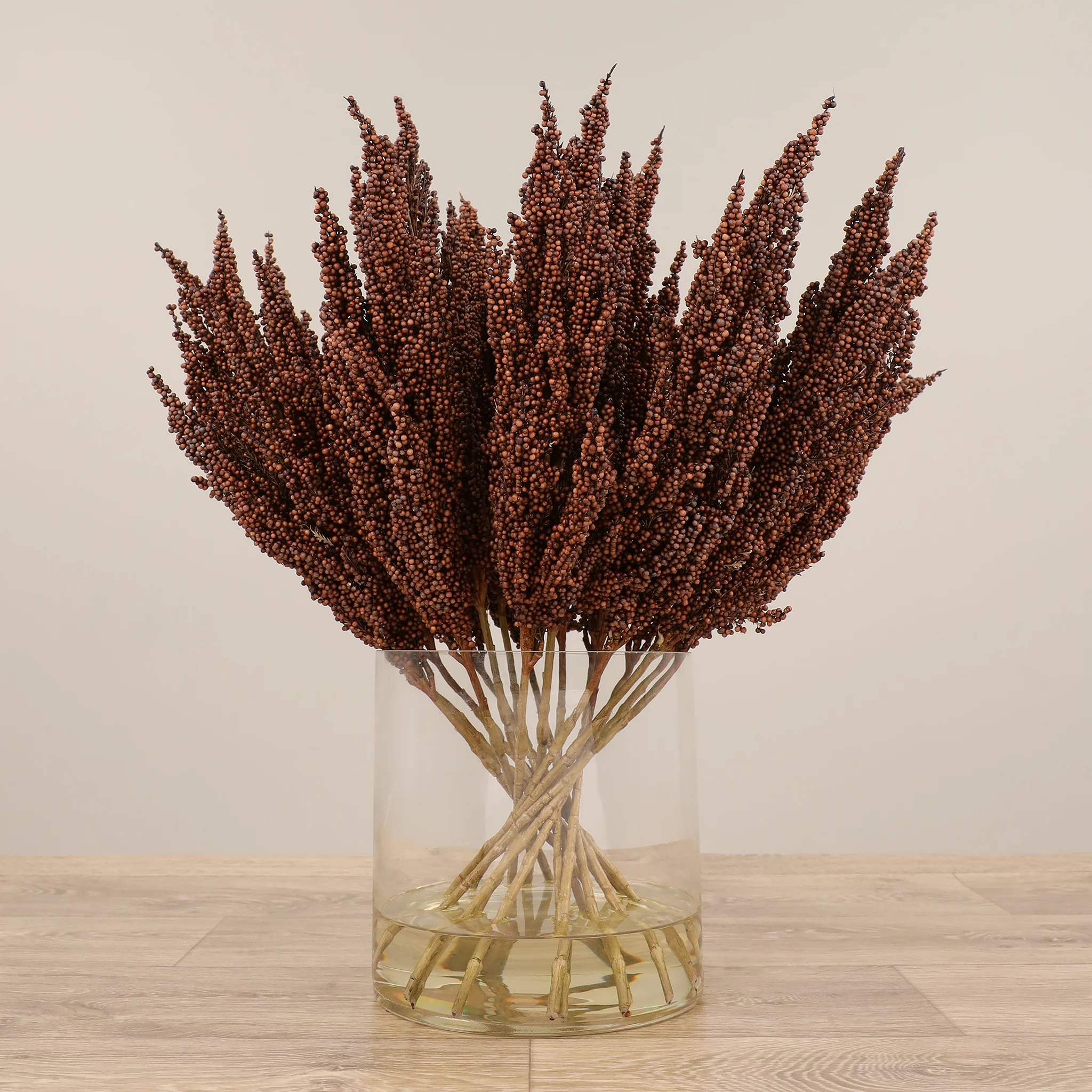 Artificial Sorghum Spray Arrangement in Glass Vase - Image 4