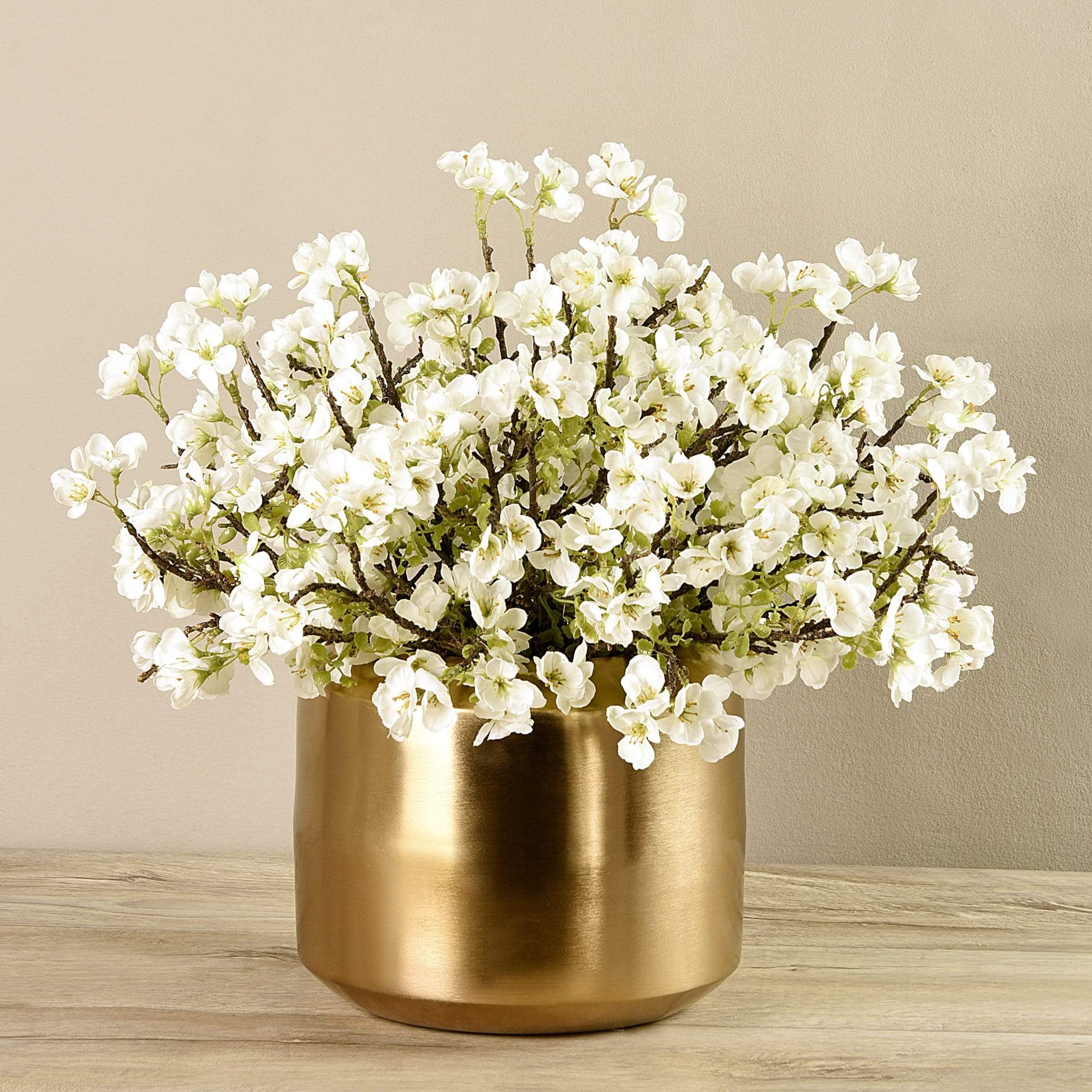 Artificial Blossom Spray in Gold Vase