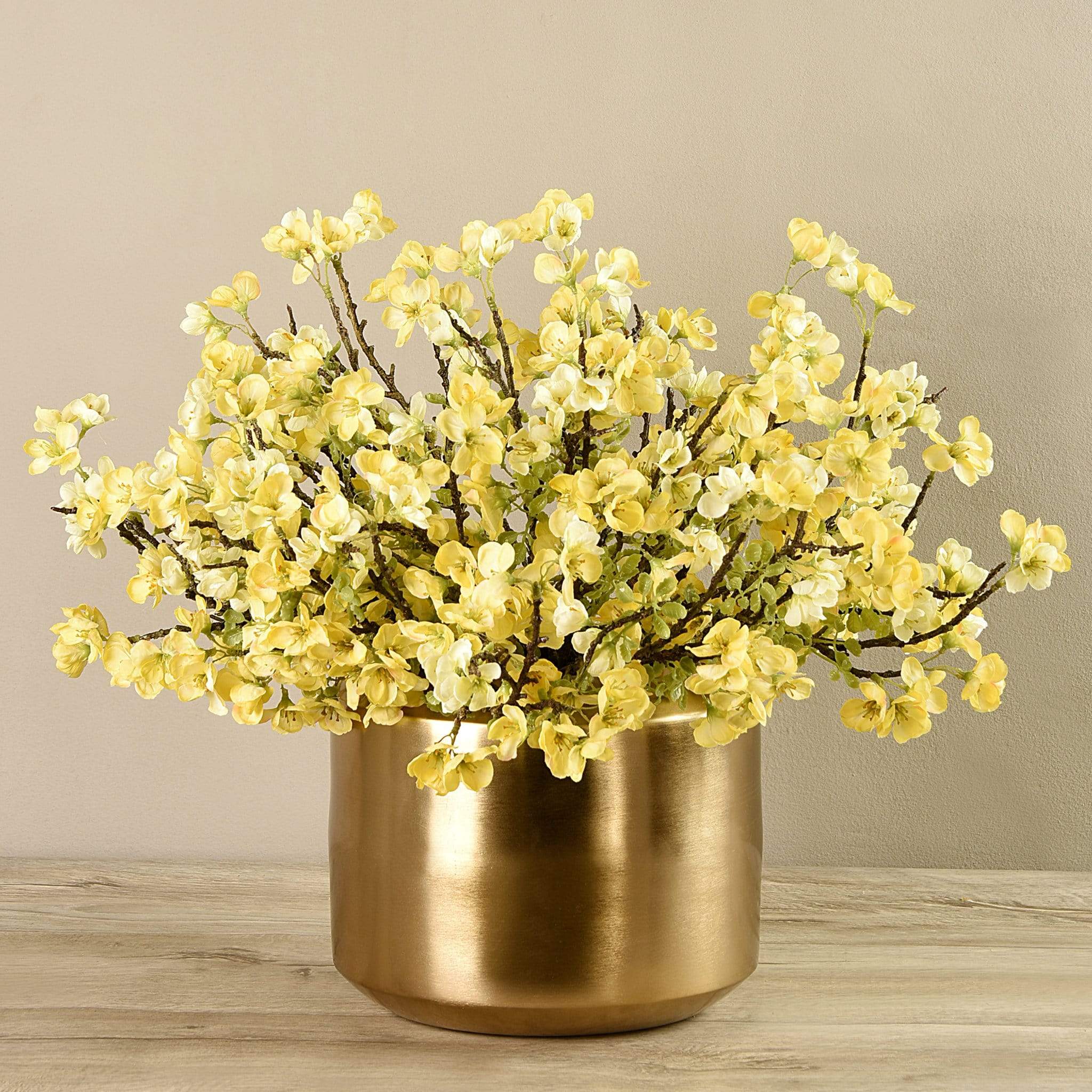 Artificial Blossom Spray in Gold Vase - Image 2
