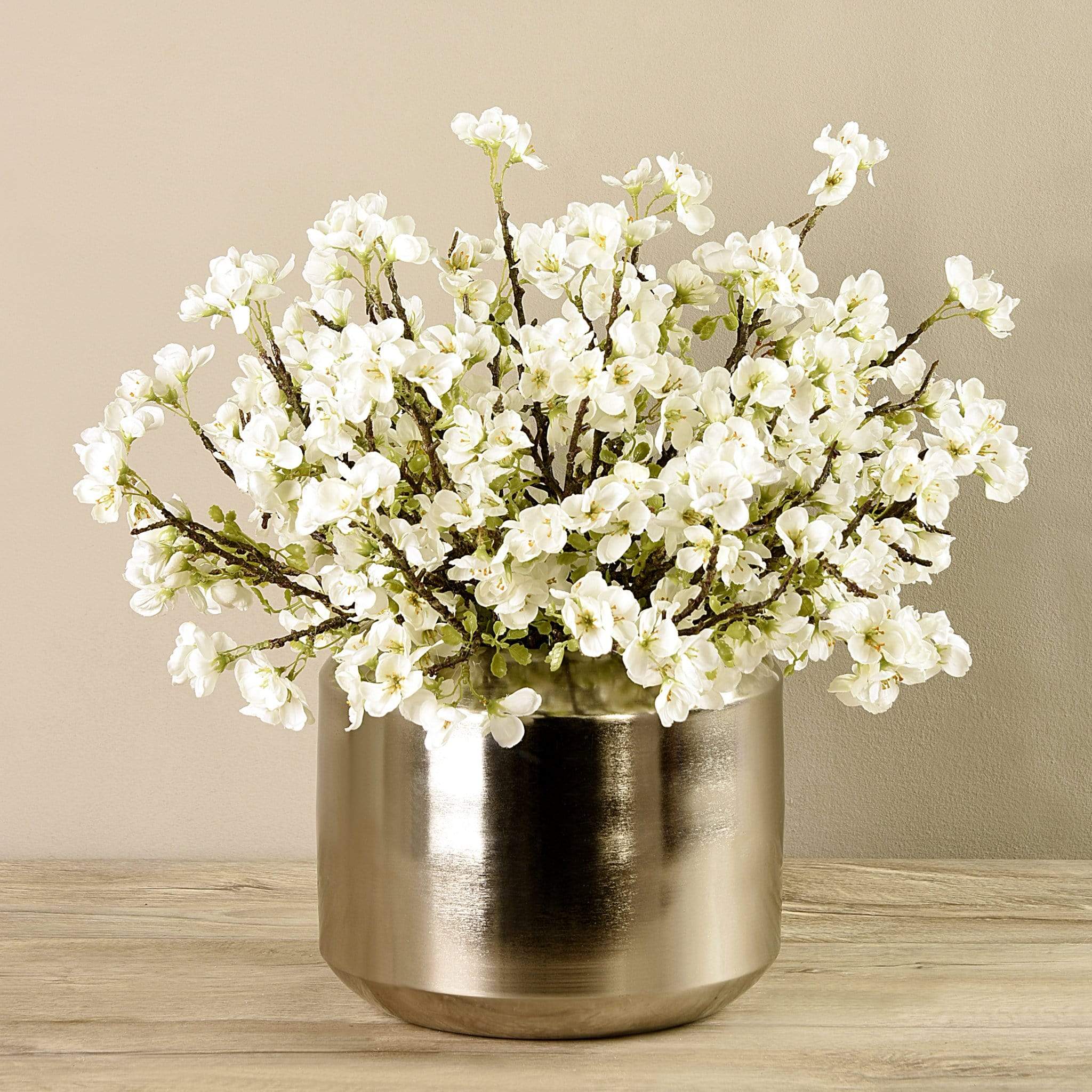 Artificial Blossom Spray in Silver Vase
