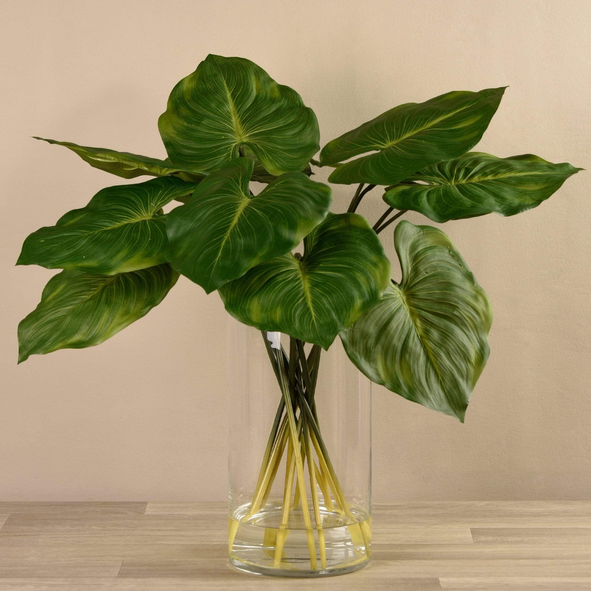 Artificial Canna Leaf Arrangement in Glass Vase
