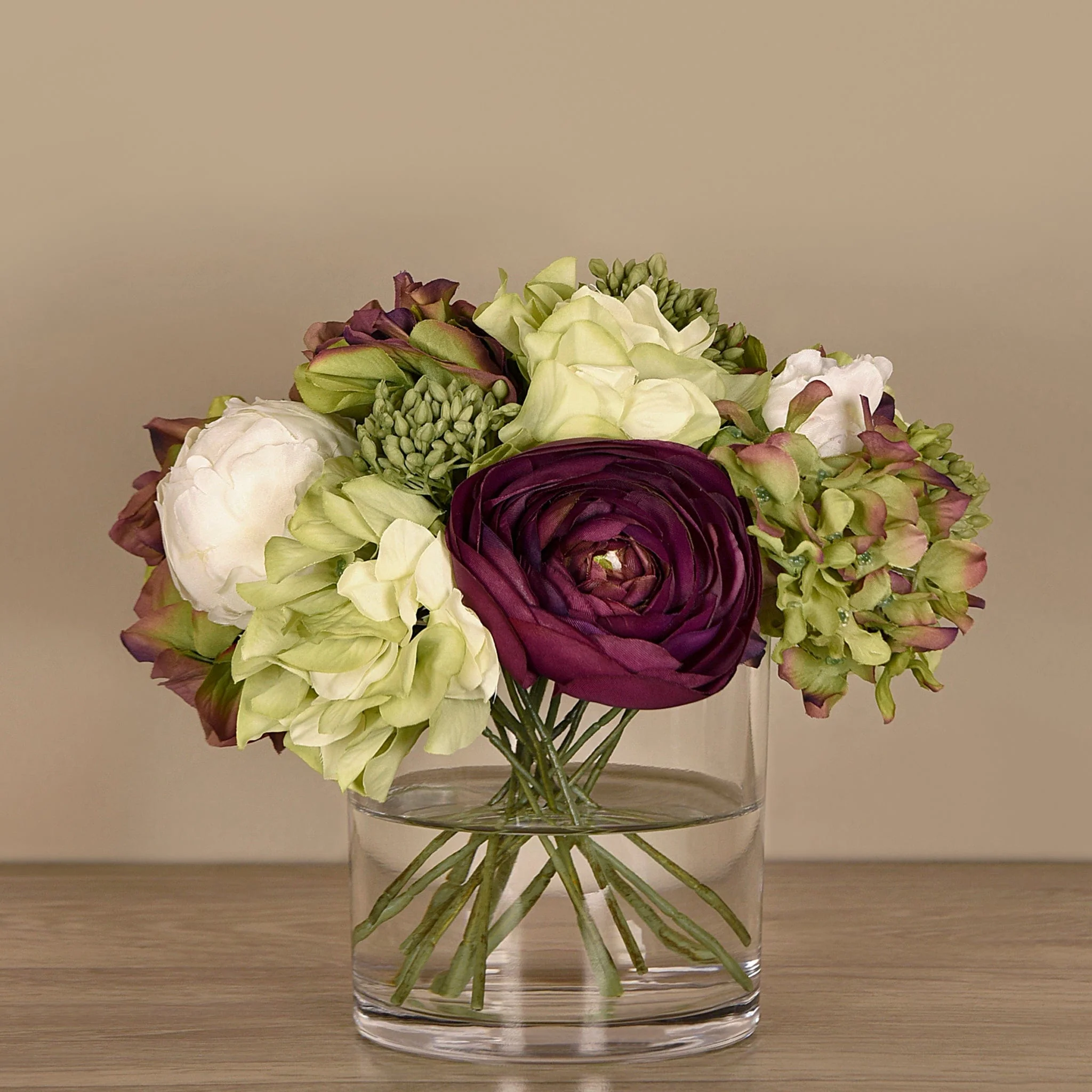 Artificial Mixed Flower Arrangement in Glass Vase - Image 3