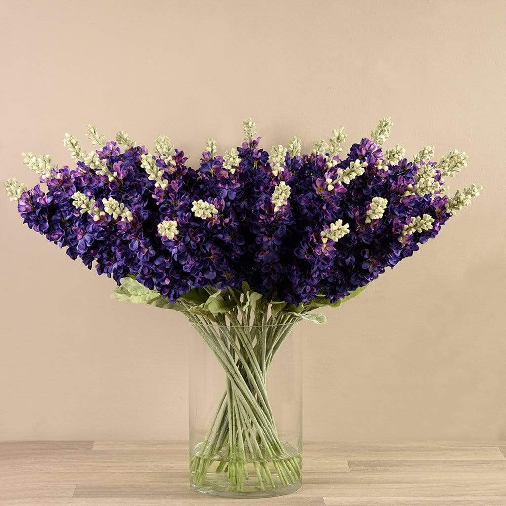 Artificial Delphinium in Glass Vase - Image 3