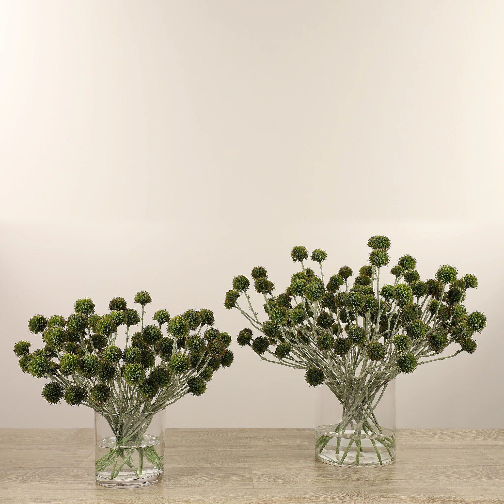 Artificial Echinops Arrangement in Glass Vase