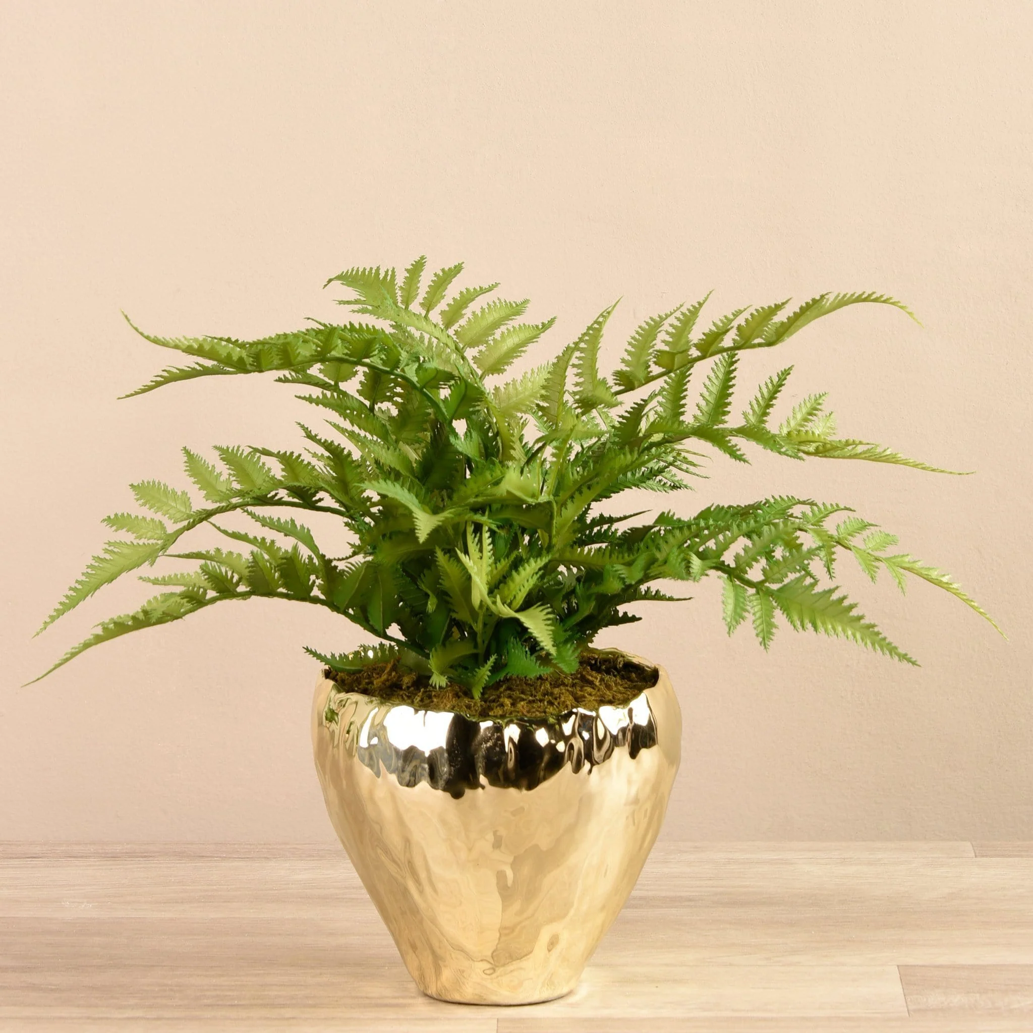 Artificial Fern in Gold Vase
