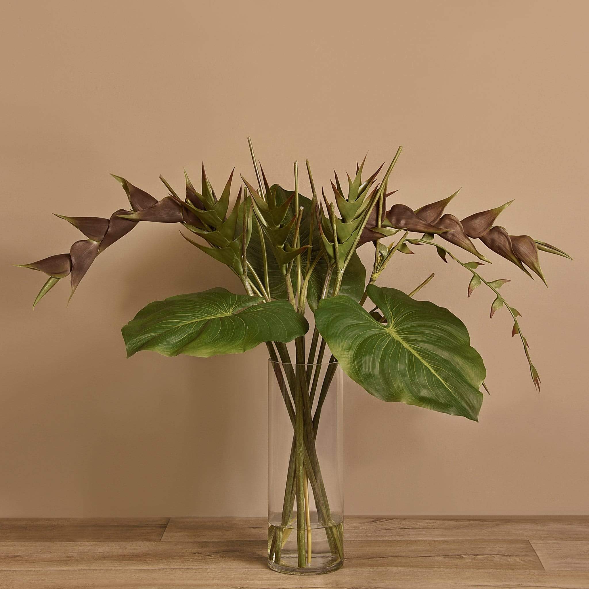 Heliconia & Canna Leaf in Glass Vase