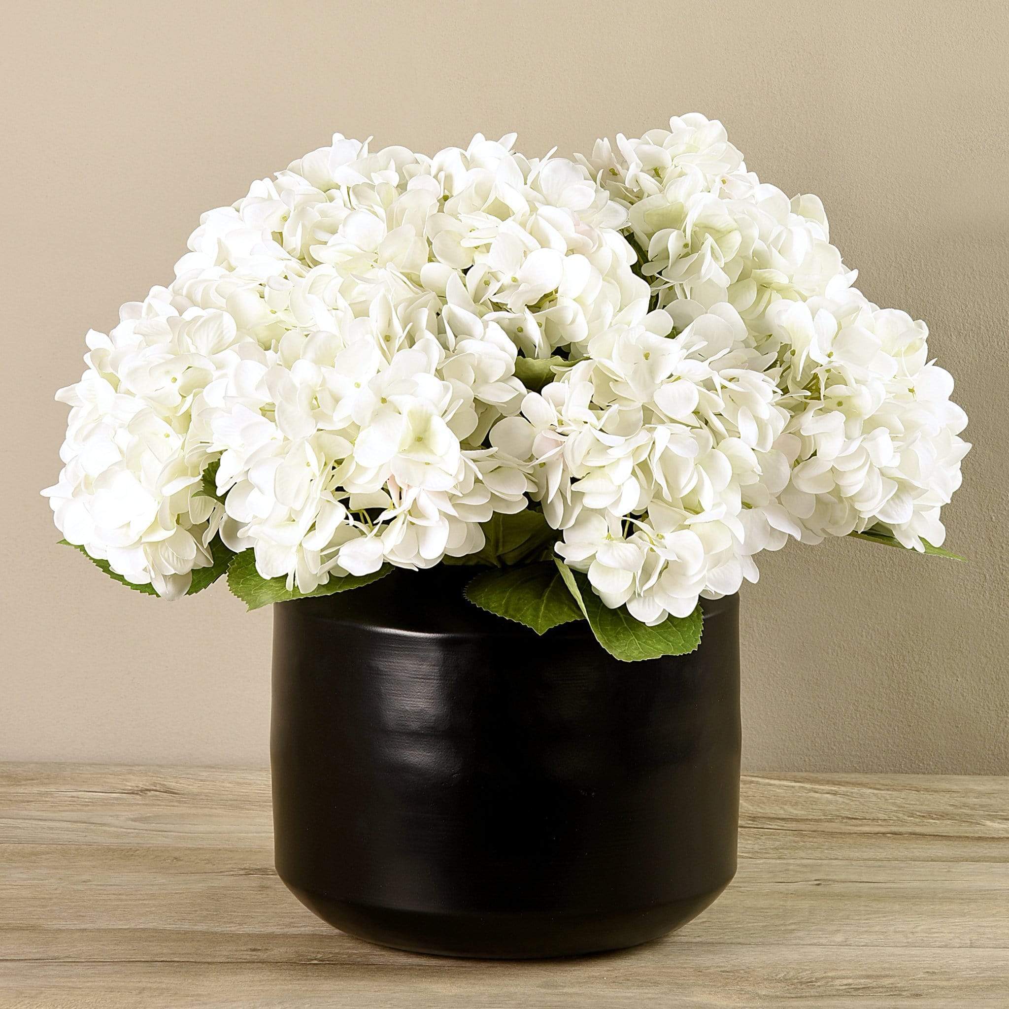 Artificial Hydrangea Arrangement in Black Vase