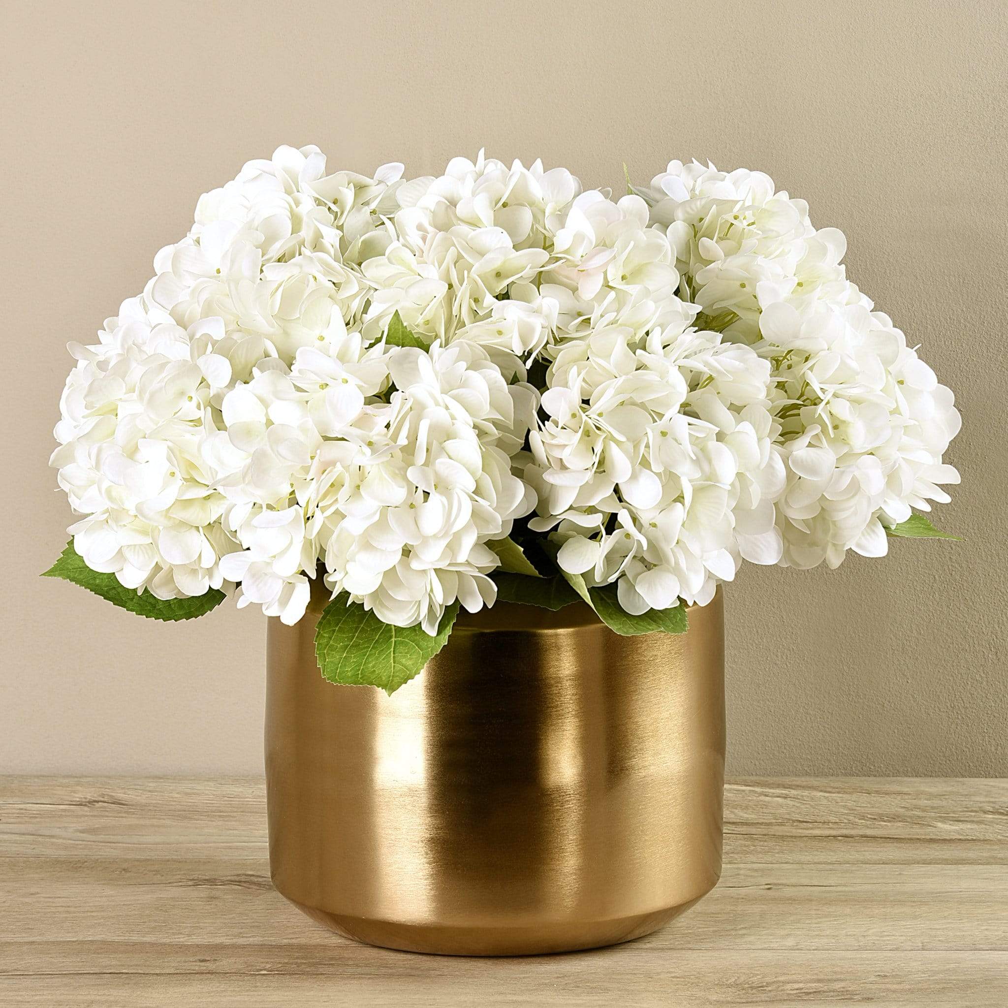 Artificial Hydrangea Arrangement in Gold Vase