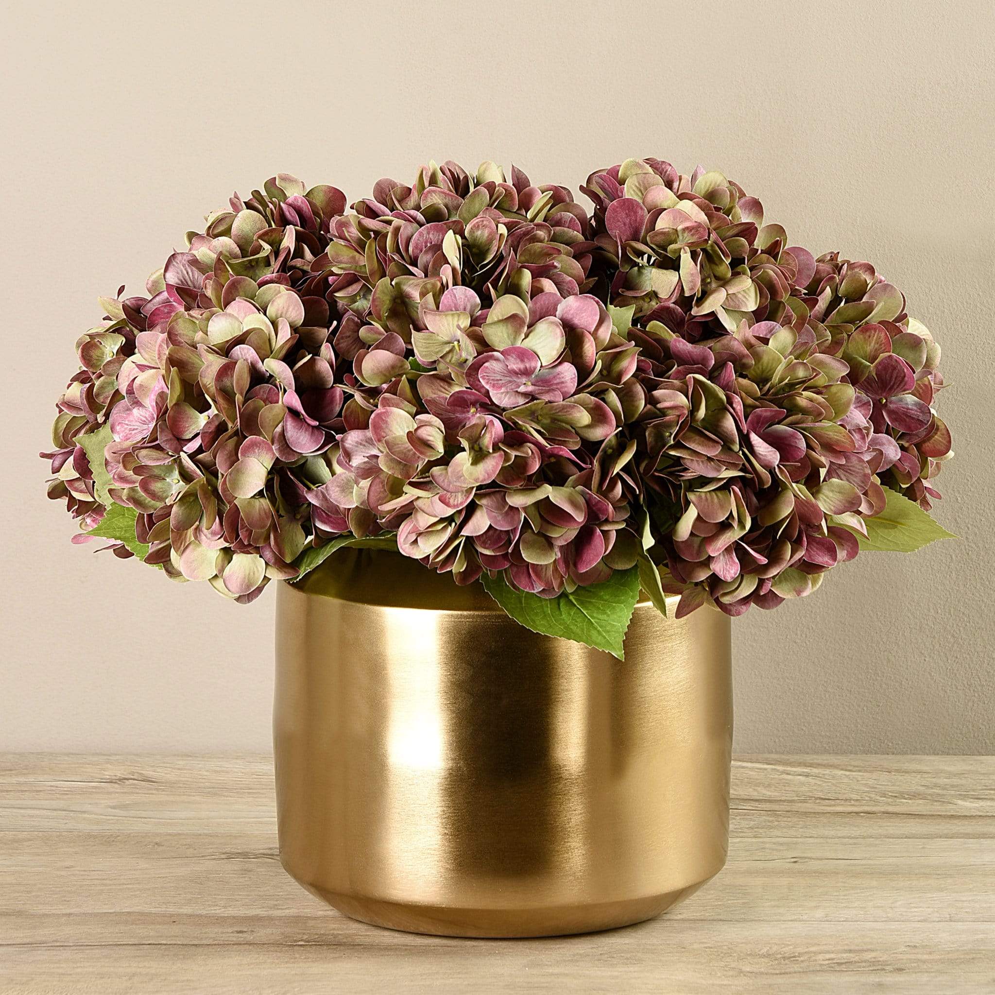 Artificial Hydrangea Arrangement in Gold Vase - Image 4