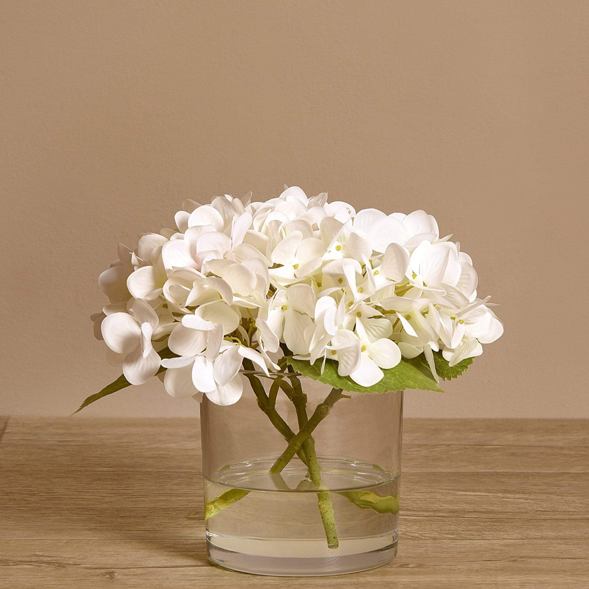 Artificial Hydrangea Arrangement in Glass Vase - Image 3