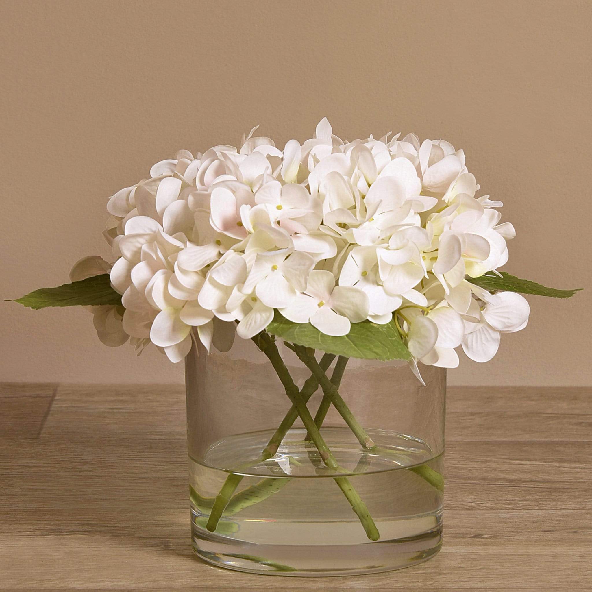 Artificial Hydrangea Arrangement in Glass Vase - Image 4